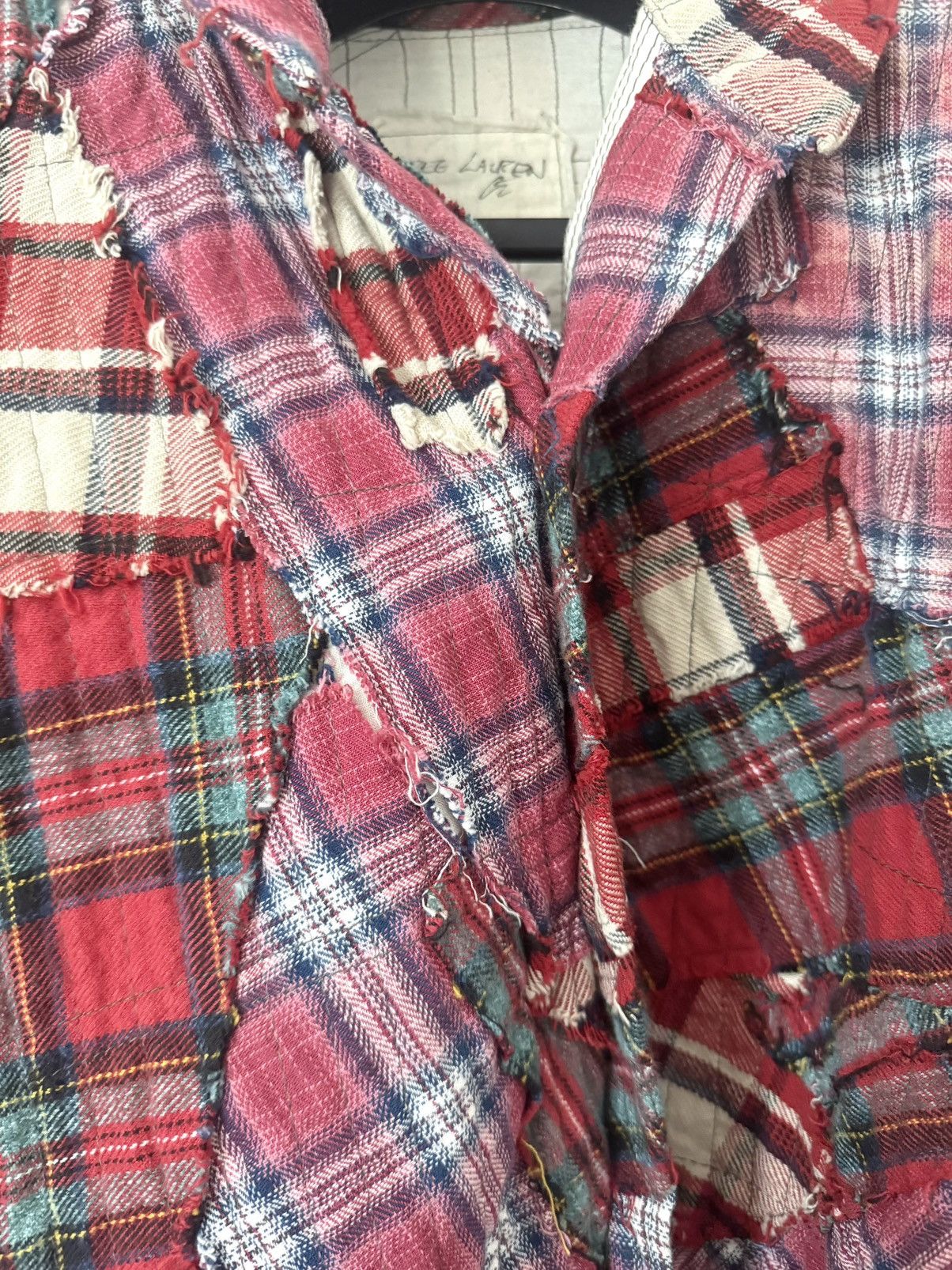Greg Lauren Greg Lauren Scrapwork Red Plaid Stitchwork Boxy Shirt Size L Size US L / EU 52-54 / 3 - 5 Thumbnail