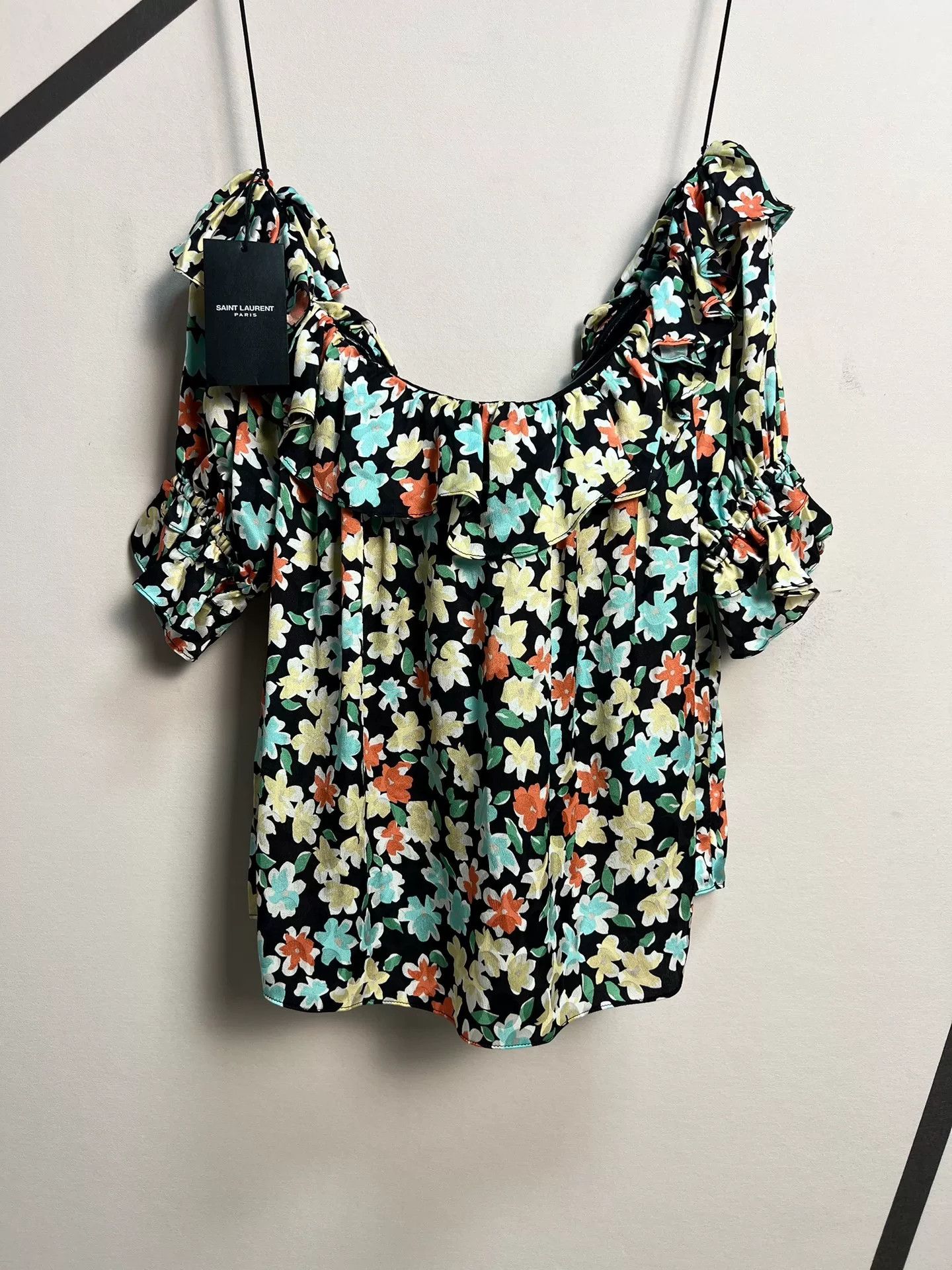 Saint Laurent Paris Saint Laurent 21SS Floral Off-Shoulder Silk Top Size S / US 4 / IT 40 - 1 Thumbnail