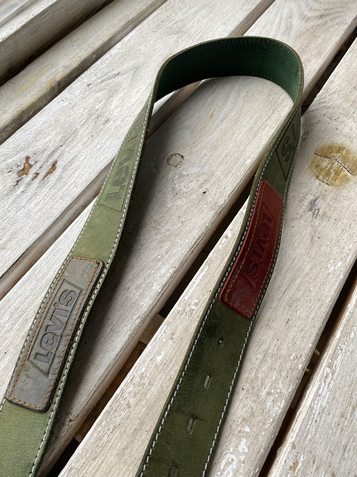 Leather × Levi's × Vintage Vintage Levi’s COWBOY multi logo Leather Belt Avant Garde Size ONE SIZE - 5 Thumbnail