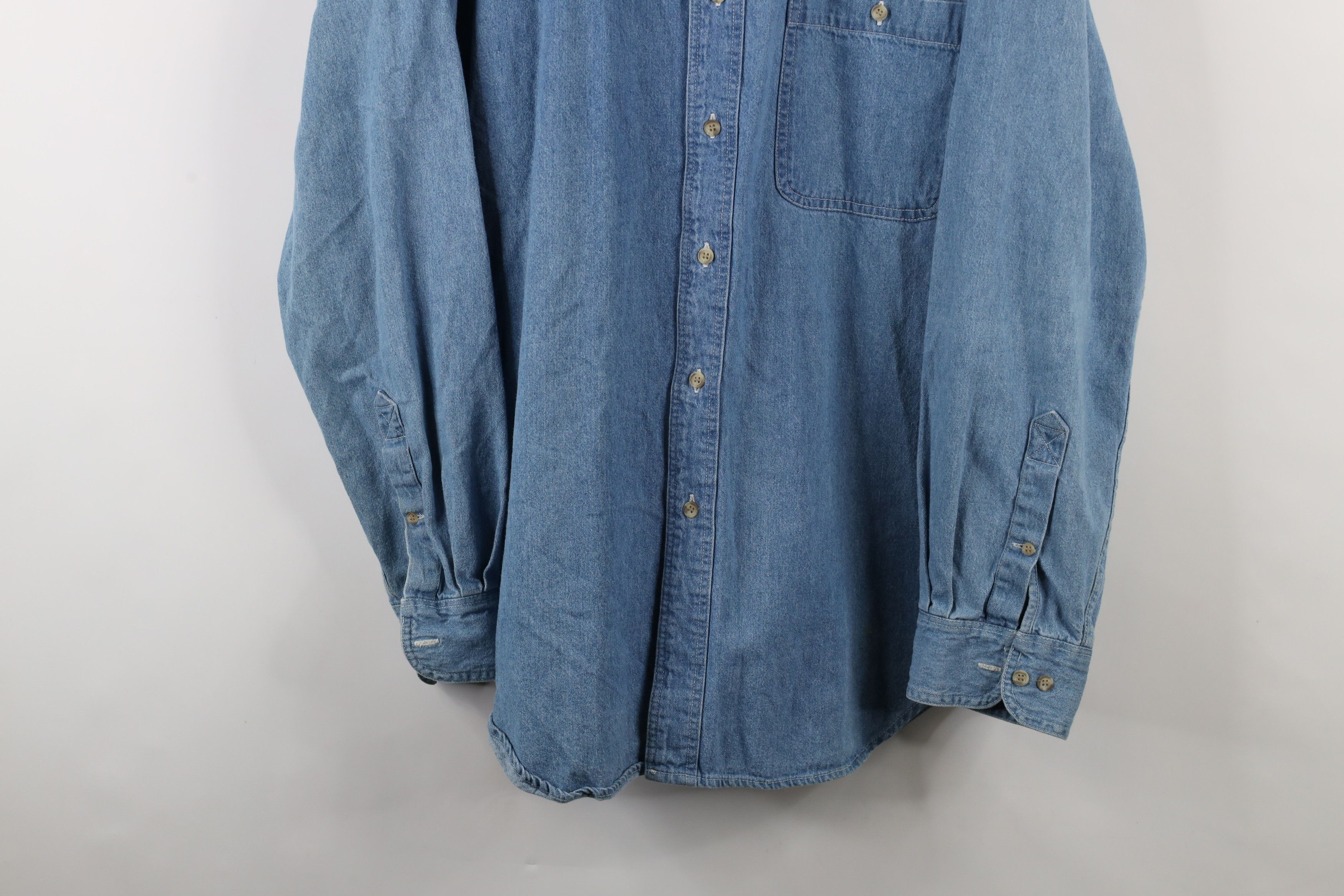 Vintage Vintage 90s Streetwear Jean Band Collar Button Shirt Blue Size US L / EU 52-54 / 3 - 3 Thumbnail