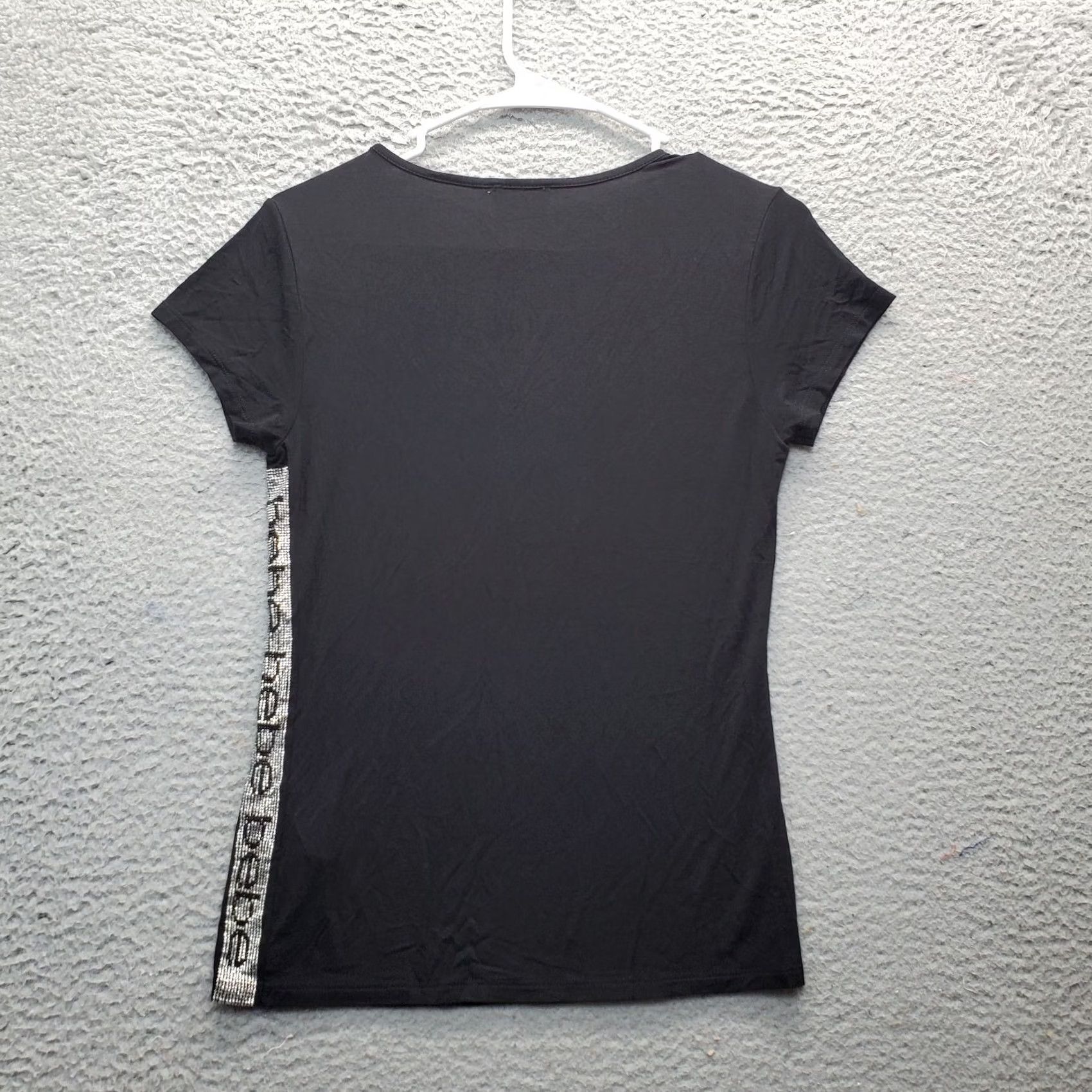 Bebe bebe Womens Size M Black Beaded Stretch Short Sleeve T Shirt Top Round Neck Casual Shirt Size M / US 6-8 / IT 42-44 - 2 Thumbnail