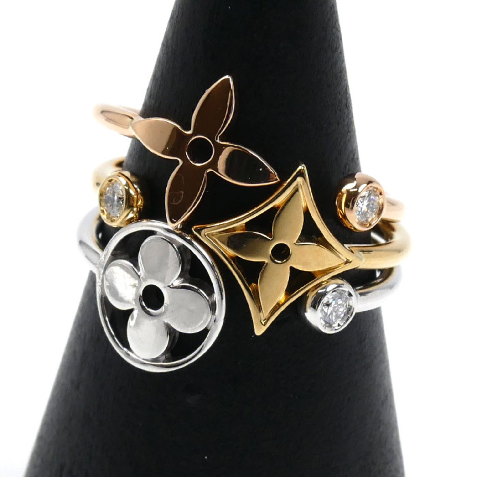 Louis Vuitton Louis Vuitton 18K Yellow Gold Pink White Bague Monogram Idylle Three Ring Q9F15D Diamond 50 5.6g Women's Size ONE SIZE - 1 Thumbnail