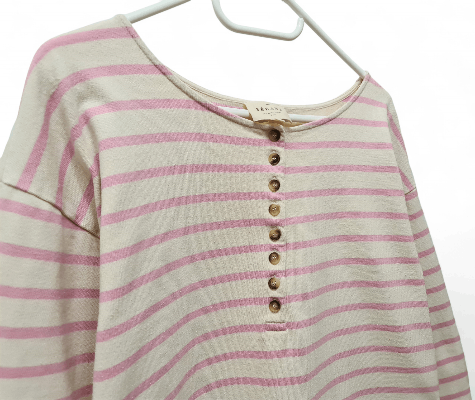 Sezane Sezane Noan Mariniere pink striped button ups sweatshirt Size L / US 10 / IT 46 - 4 Thumbnail