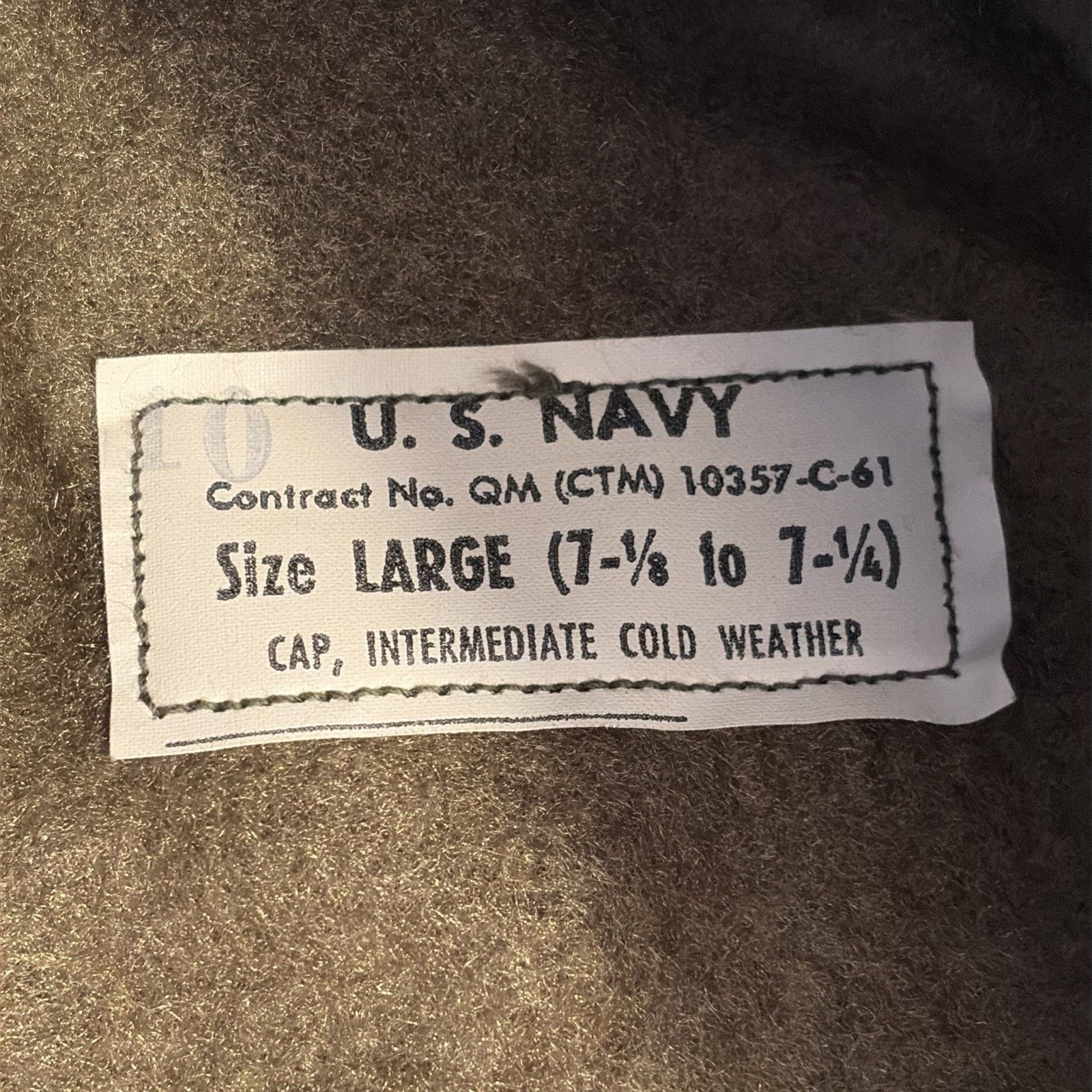 Vintage Vintage US Navy Intermediate Cold Hat Large 7-1/8 To 7-1/4 Size ONE SIZE - 9 Thumbnail