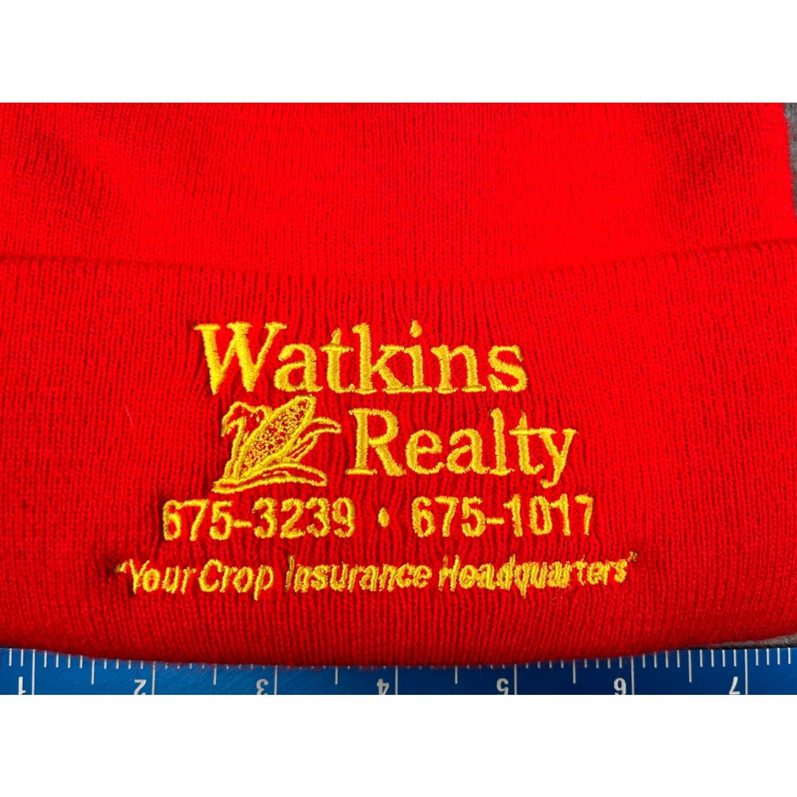 Vintage Watkins Realty Beanie Toque Beanie Adult One Size Red Knit Embroidered 100% Acrylic Hat/Cap Mens One Size Red Knit Beanie Size ONE SIZE - 2 Thumbnail