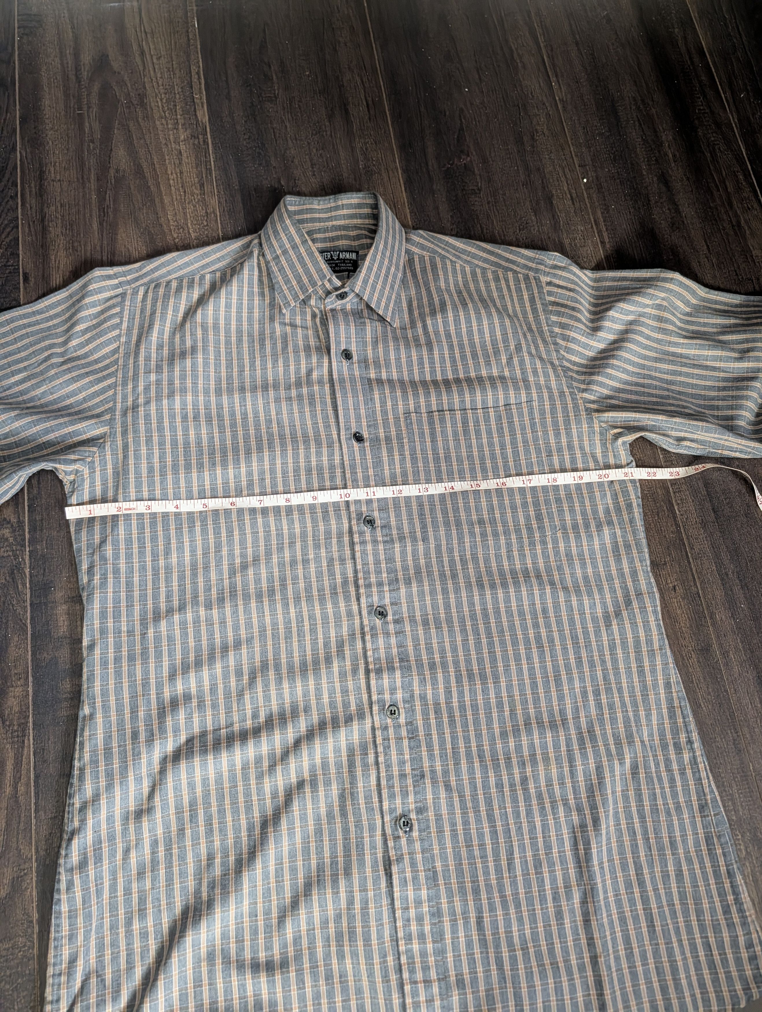 Armani PETER ARMANI Bespoke gray/orange plaid mens dress shirt Size US M / EU 48-50 / 2 - 11 Thumbnail