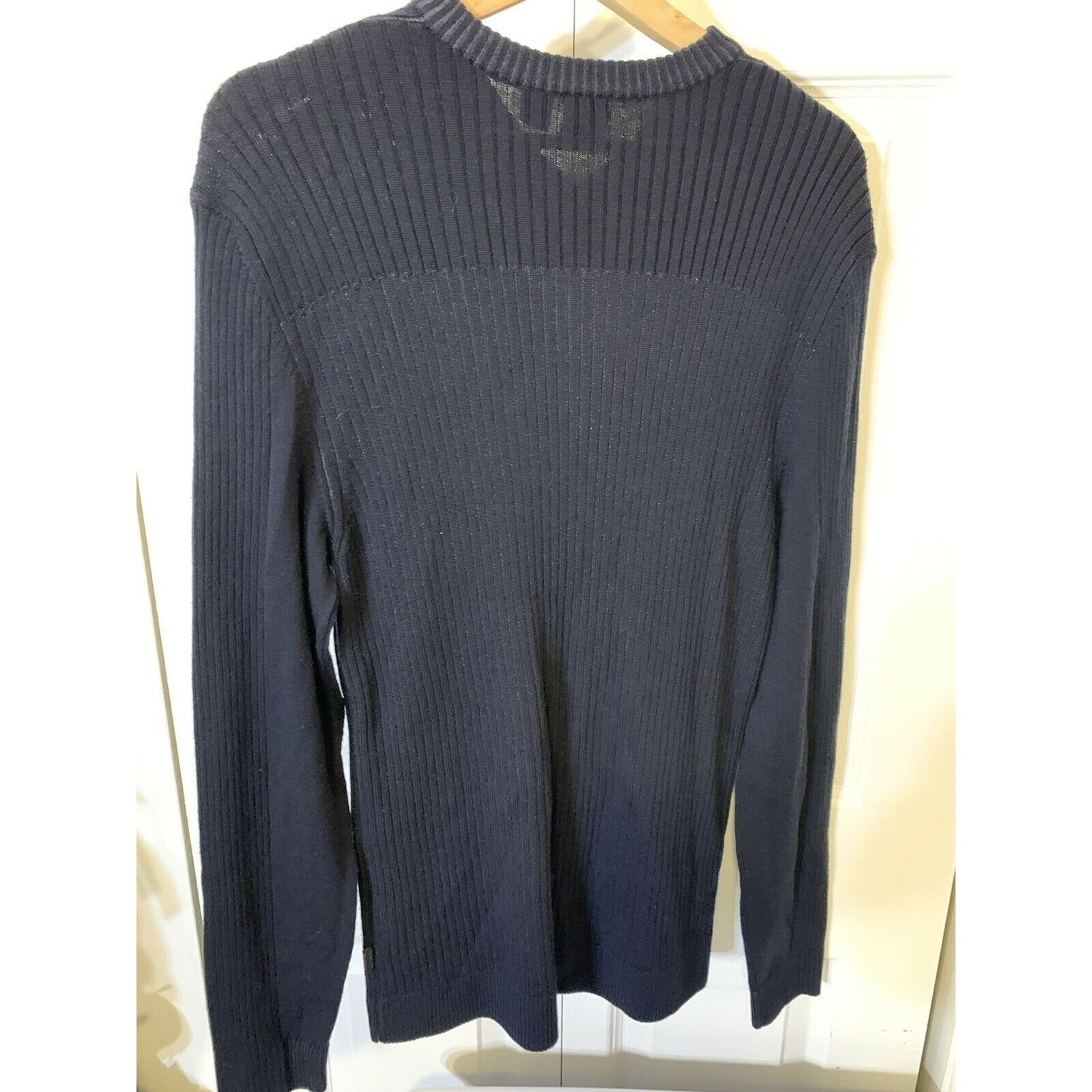 Hugo Boss Hugo Boss Midnight Blue Stripe V Neck Wool Sweater Size US M / EU 48-50 / 2 - 6 Thumbnail