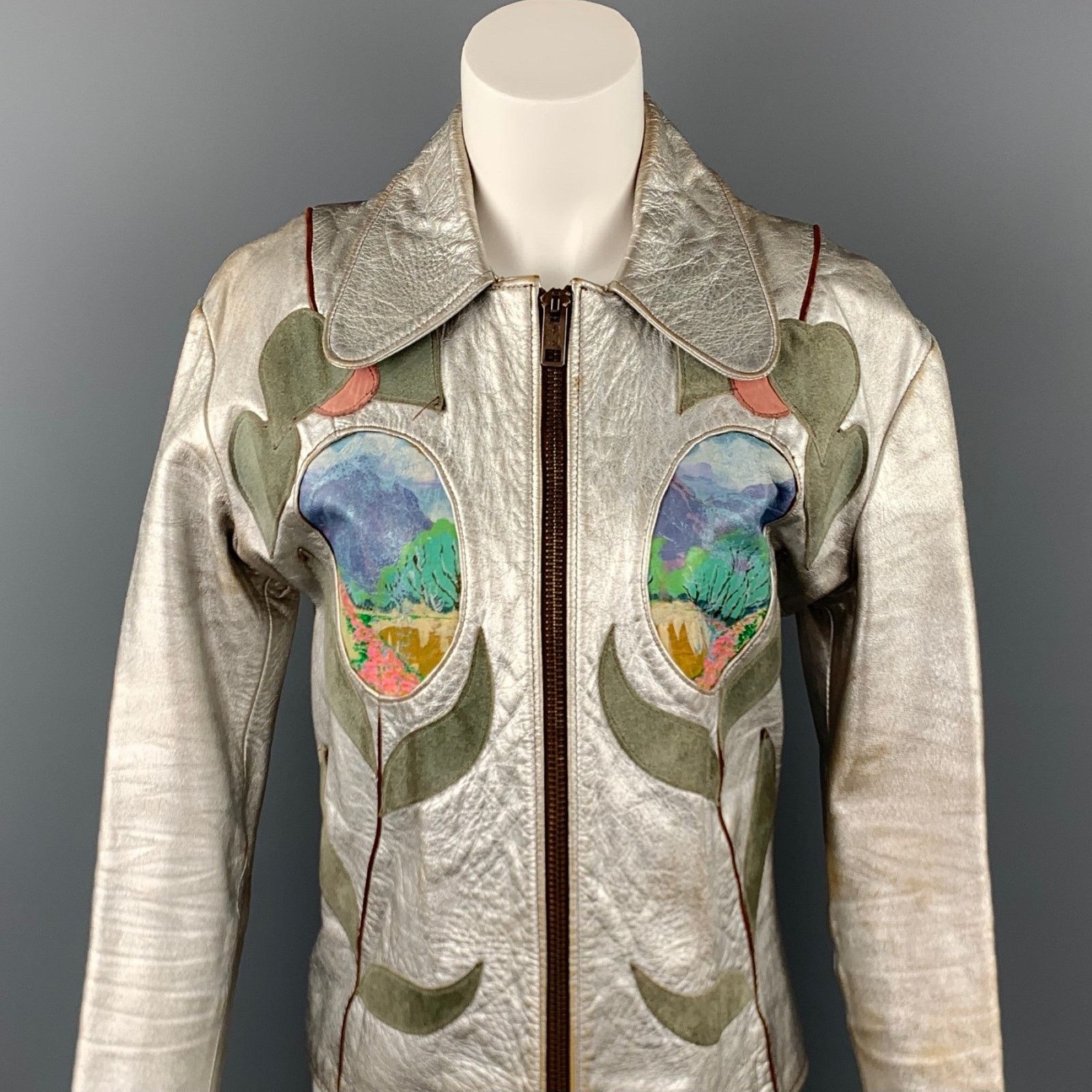 Other Vintage Size XL Silver Hand Painted Applique Zip Up Jacket Size XL / US 12-14 / IT 48-50 - 6 Thumbnail