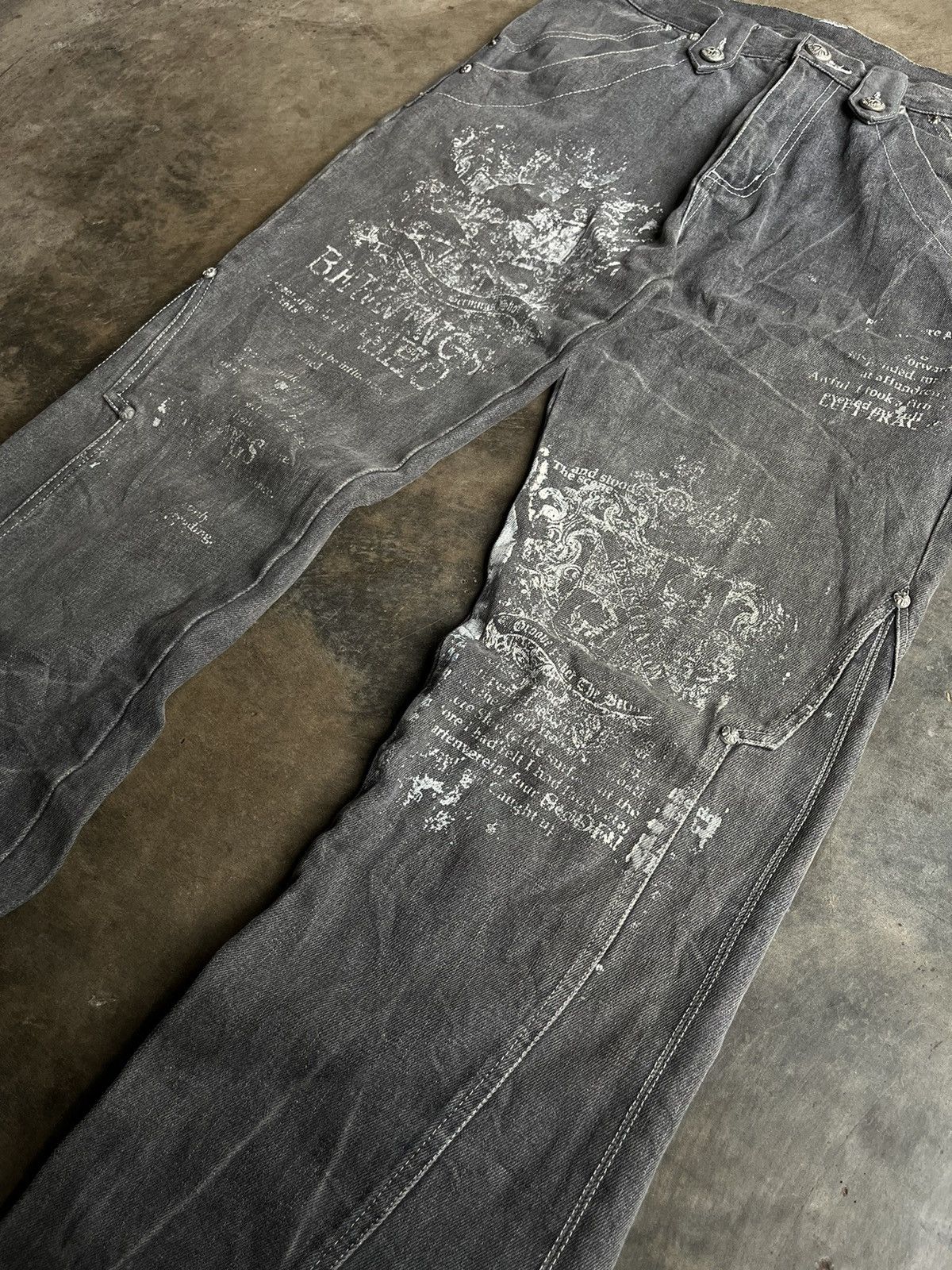 Tornado Mart Bernings Sho Flare Gothic Poem Boot Cut Wash Denim Pants Size US 30 / EU 46 - 4 Thumbnail