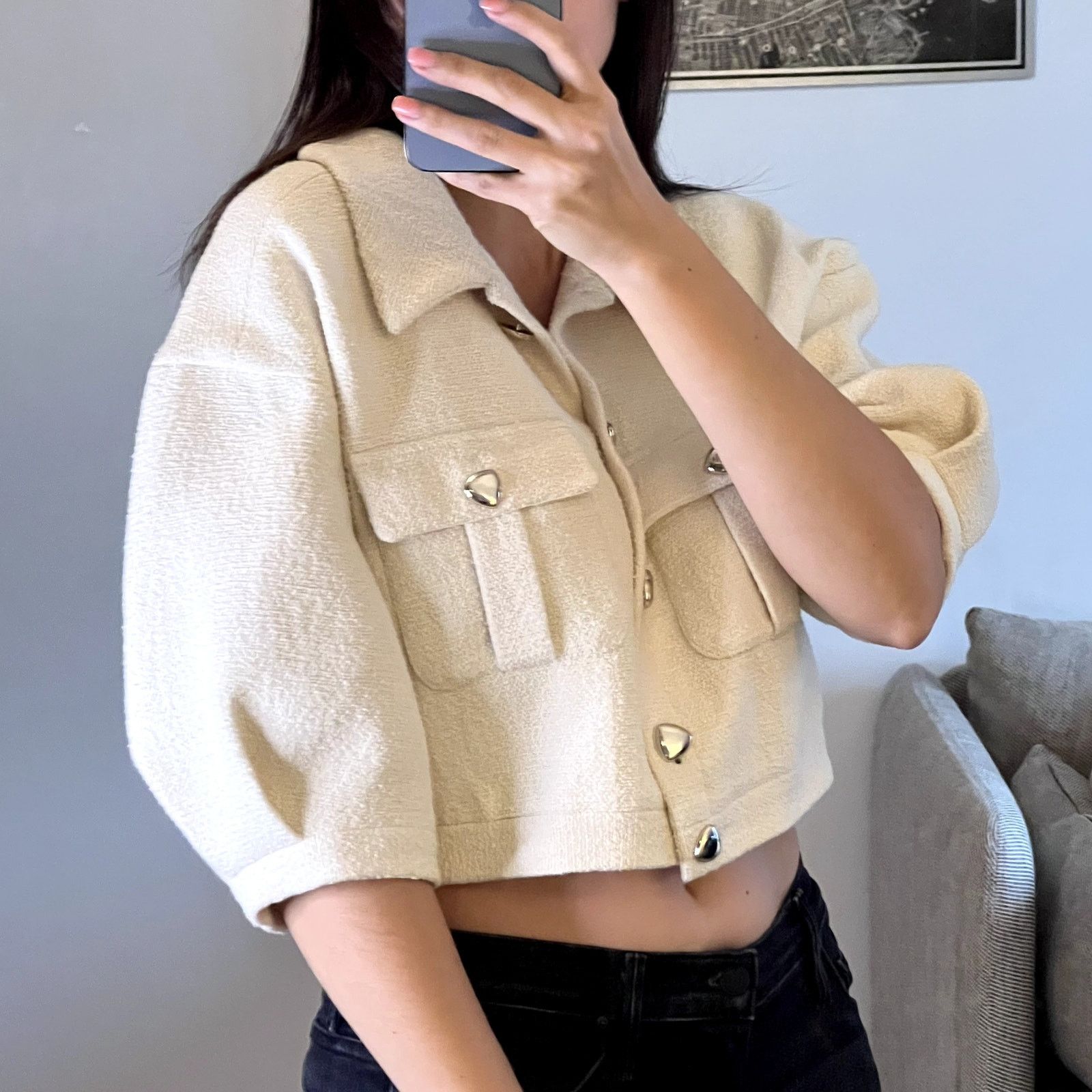 ba&sh Ba&Sh cropped Jacket Paleo Ecru Size L 3 New Size L / US 10 / IT 46 - 2 Thumbnail
