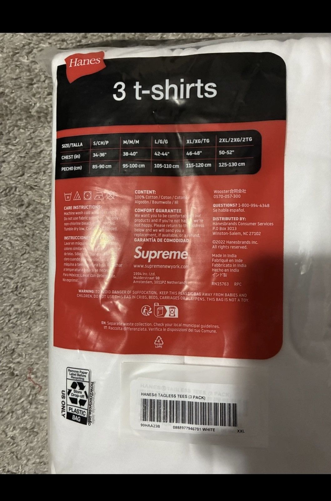 Hanes × Supreme Supreme x Hanes Tagless Tees White (3 Pack) Size US XXL / EU 58 / 5 - 3 Thumbnail