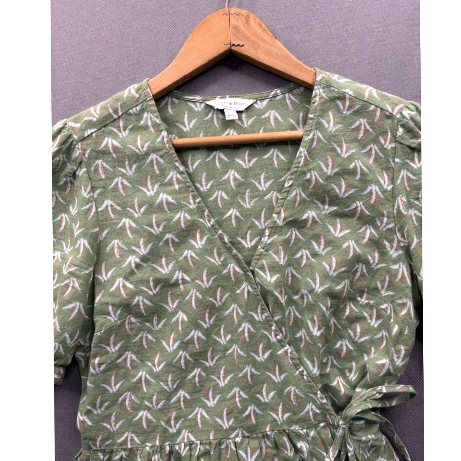 Lucky Brand Lucky Brand Wrap Peplum Top Women Green Botanical Leaf Print Short Sleeve XS Size XS / US 0-2 / IT 36-38 - 3 Thumbnail