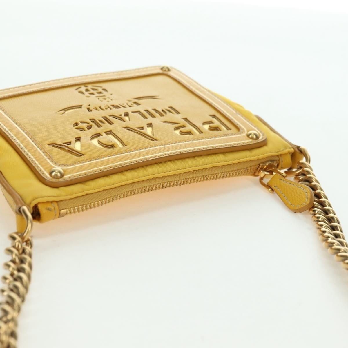 Prada Prada Nylon Leather Chain Shoulder Bag Yellow Gold Size ONE SIZE - 6 Thumbnail