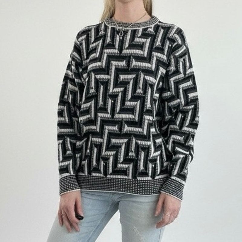 Area AREA Vintage Black & Grey Geometric Knit Crewneck Sweater Size M / US 6-8 / IT 42-44 - 1 Thumbnail
