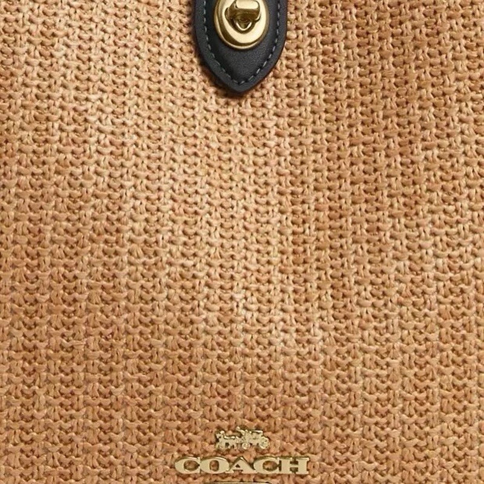 Coach NWT COACH Hadley Tote Bag CAL87 Toast / Black Straw Leather Size ONE SIZE - 8 Thumbnail