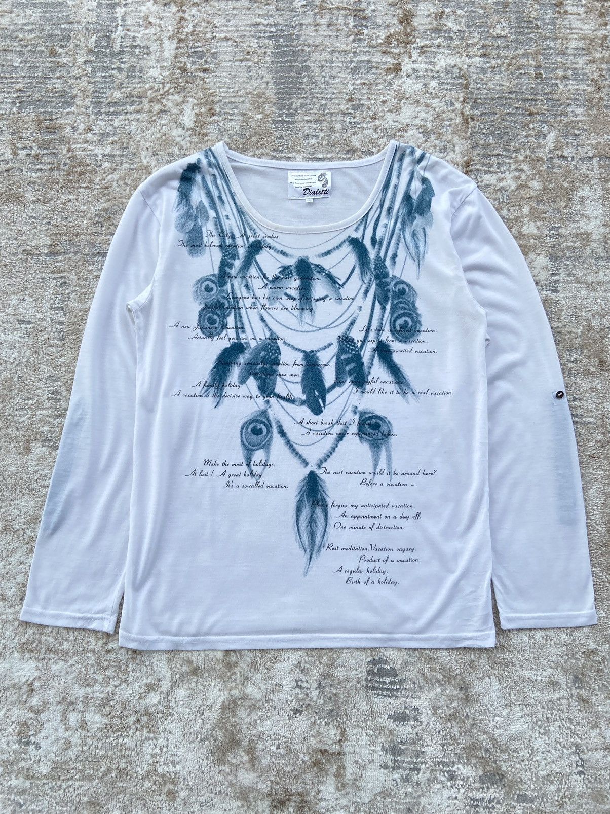 Japanese Brand × Le Grande Bleu (L.G.B.) Japanese Dialetti Feather Necklace Poem Longsleeve Size US L / EU 52-54 / 3 - 1 Thumbnail