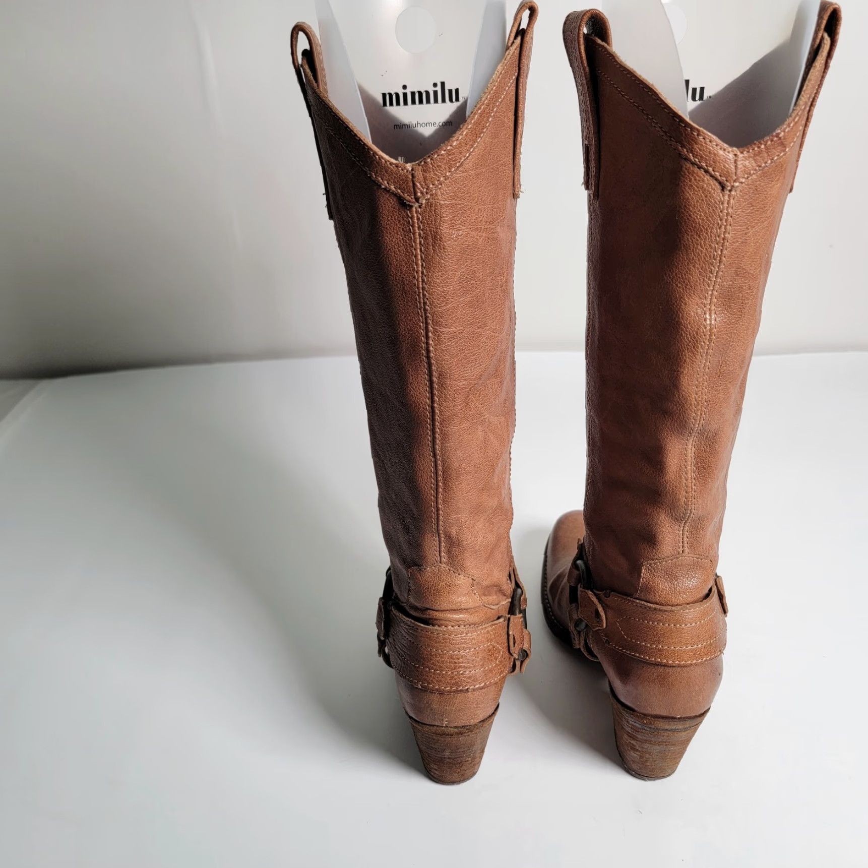 Frye VINTAGE Frye Taylor Harness Boots Brown Leather Western Ladies 6 Almond Toe Slip On Cowboy Mid Heel Leather Outsole Womens Size US 6 / IT 36 - 3 Thumbnail