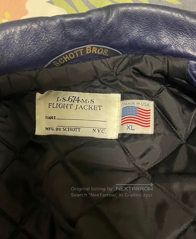 Schott Schott Co-branded A2 leather jacket, indigo-dyed calfskin Size US L / EU 52-54 / 3 - 3 Thumbnail