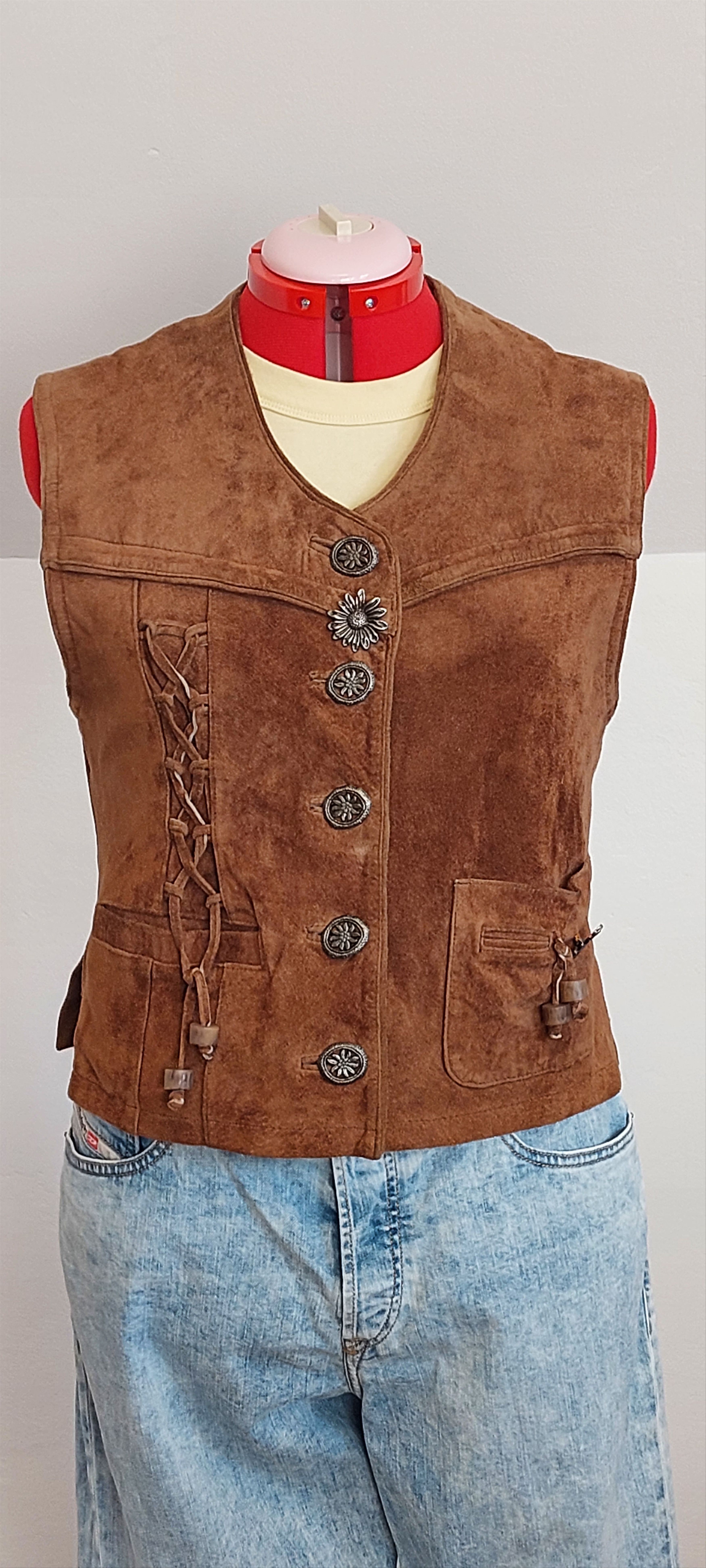 Vintage 90s Suede Trachten Vest – Vintage German Western Style Size S / US 4 / IT 40 - 2 Thumbnail