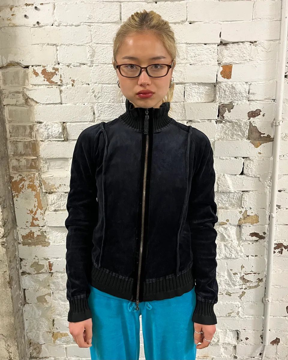 Marithe + Francois Girbaud 2000s Marithé + François Girbaud Navy Velvet Zip Up Sweater Size S / US 4 / IT 40 - 2 Thumbnail