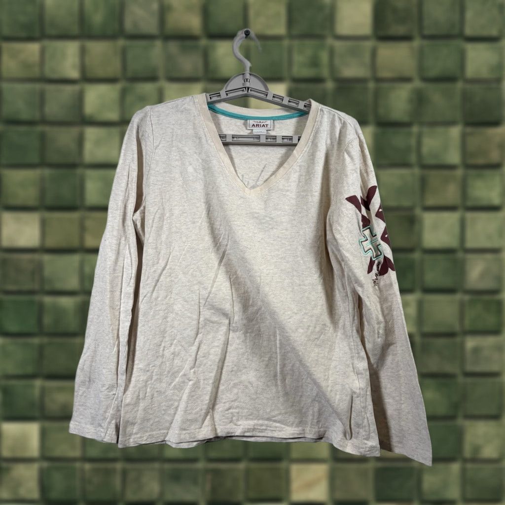 Ariat Ariat Women's Longhorn Floral T-Shirt Long Sleeve Beige Large Crew Neck Raglan Knit Cotton Casual Size L / US 10 / IT 46 - 1 Thumbnail