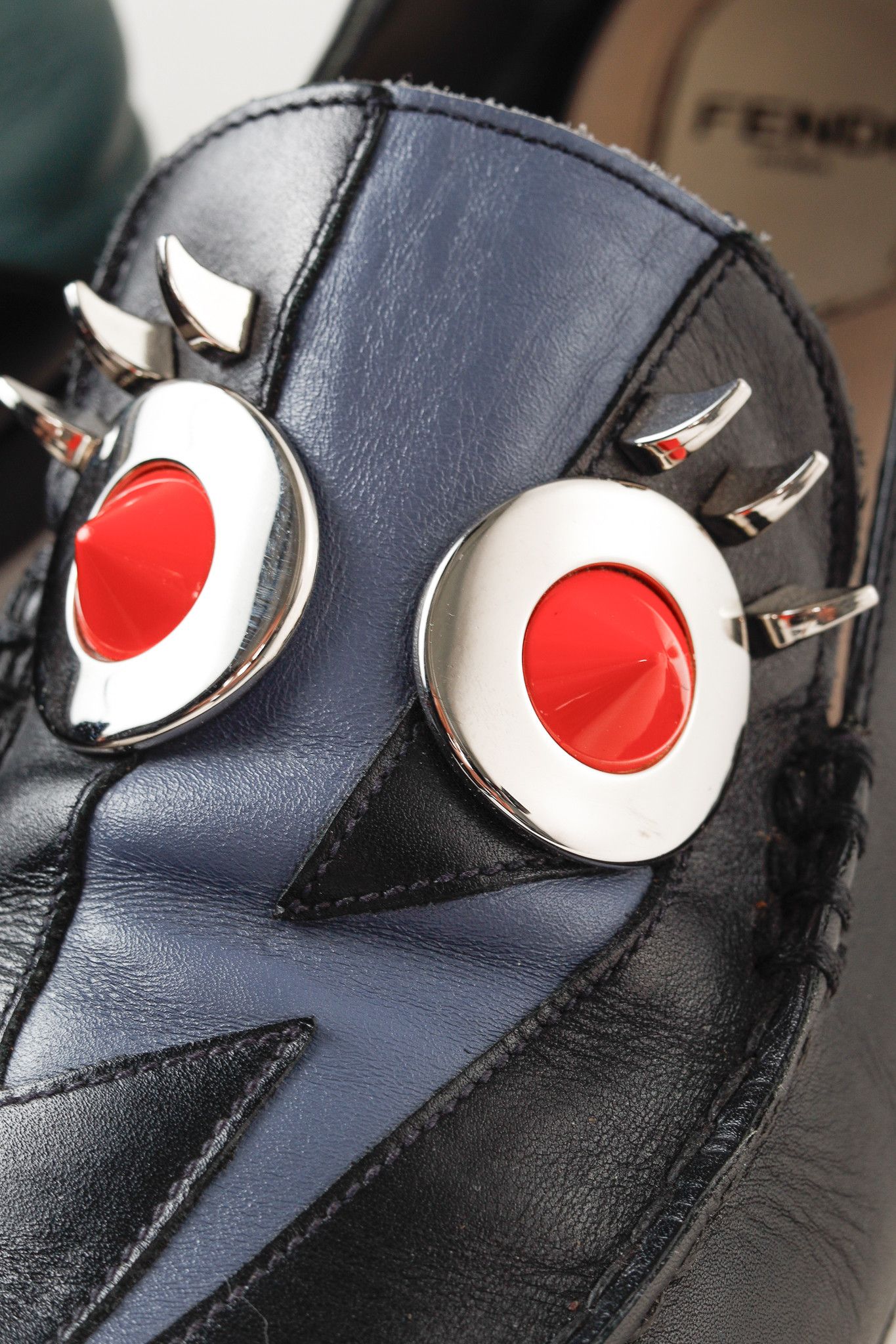 Fendi Fendi Monster Thunderbolt Eye Black Silver Studded Loafers Size US 5.5 / IT 35.5 - 7 Thumbnail