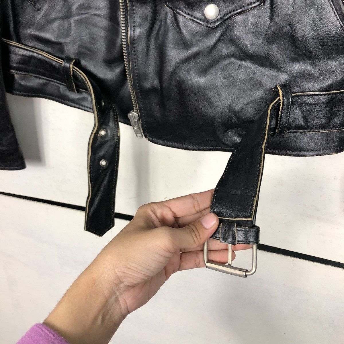 A.P.C. 🔥VINTAGE BIKE LEATHER JACKET APC DOUBLE COLLAR ISSEY MIYAKE Size US M / EU 48-50 / 2 - 15 Thumbnail