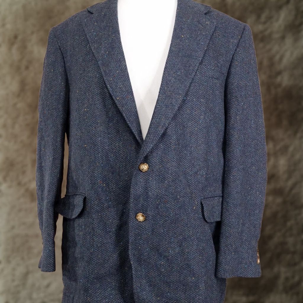 Lands' End VINTAGE Lands' End Jacket Mens 46 Blue Sport Coat 46L Wool Herringbone Tweed USA Size US S / EU 44-46 / 1 - 1 Thumbnail