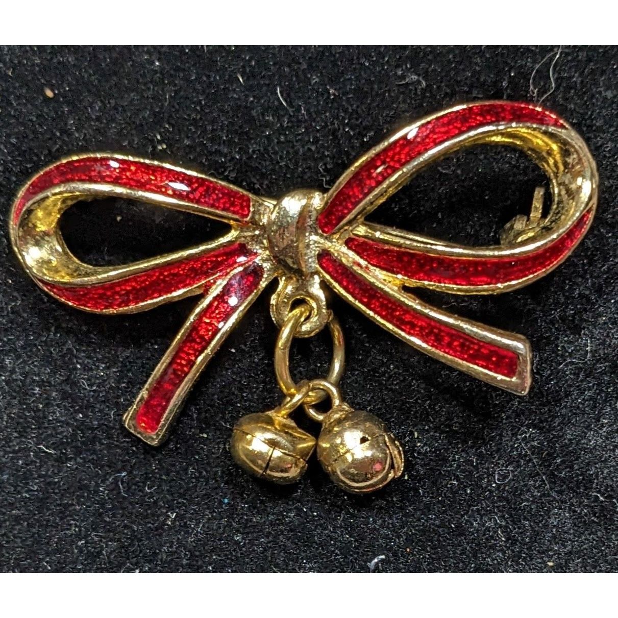 Other Vintage Holiday Bow Brooch Red Enamel On Gold Tone Metal Wit Size ONE SIZE - 3 Thumbnail