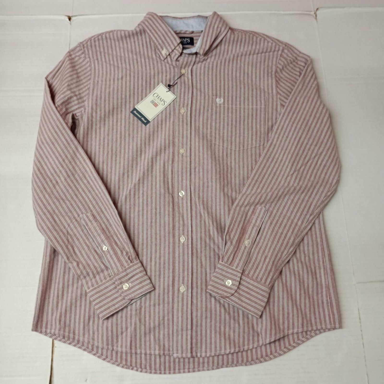 Chaps Chaps Seacoast Oxford Woven Shirt Men XL Pomegranate Striped Size US XL / EU 56 / 4 - 1 Thumbnail