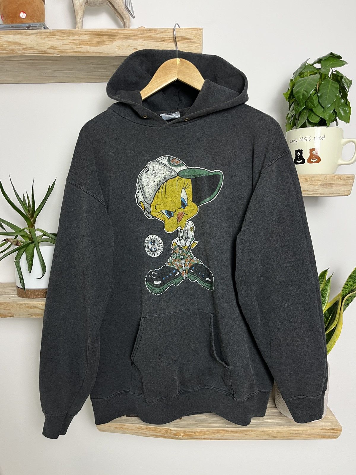 Vintage Vintage 90s faded hoodie Looney Tunes warner bros crazy boxy Size US XL / EU 56 / 4 - 1 Thumbnail