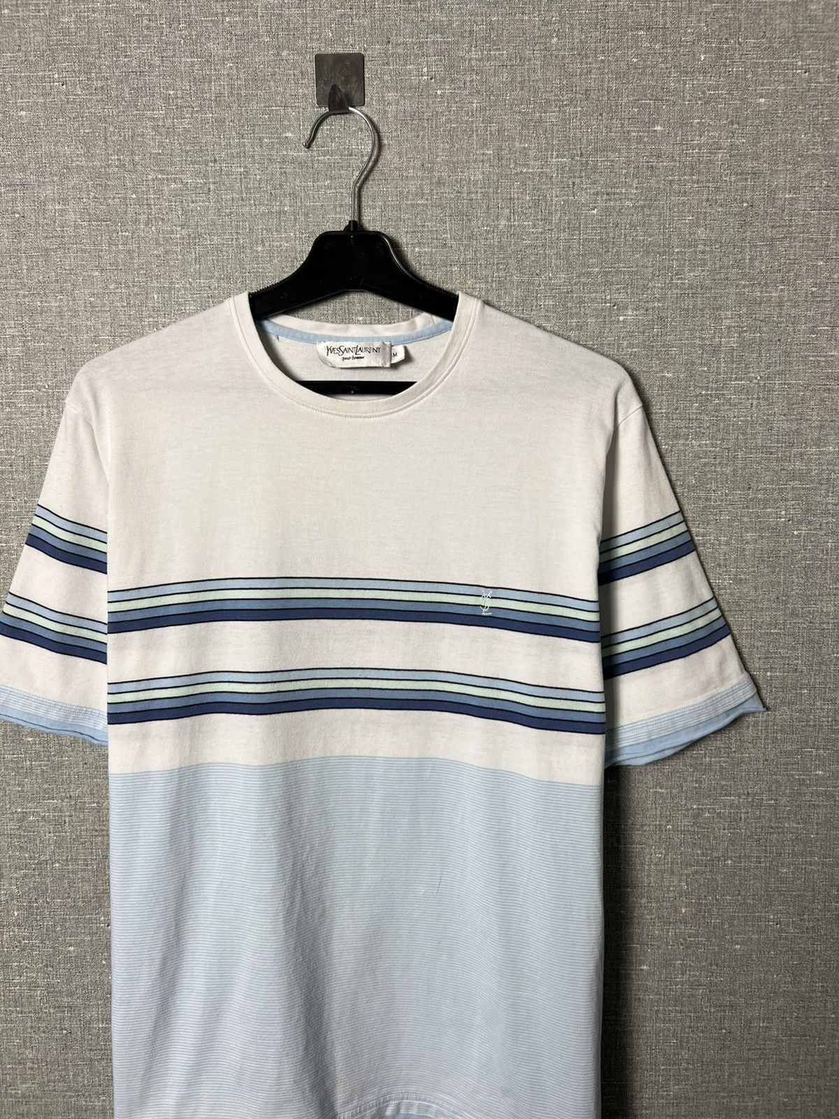 Vintage × Yves Saint Laurent Rare Yves Saint Laurent Striped Tee Embroidered Small Logo Size US M / EU 48-50 / 2 - 2 Thumbnail