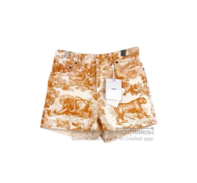 Dior Dior White and orange jungle animal denim cotton shorts Size 42" / US 20 - 1 Thumbnail