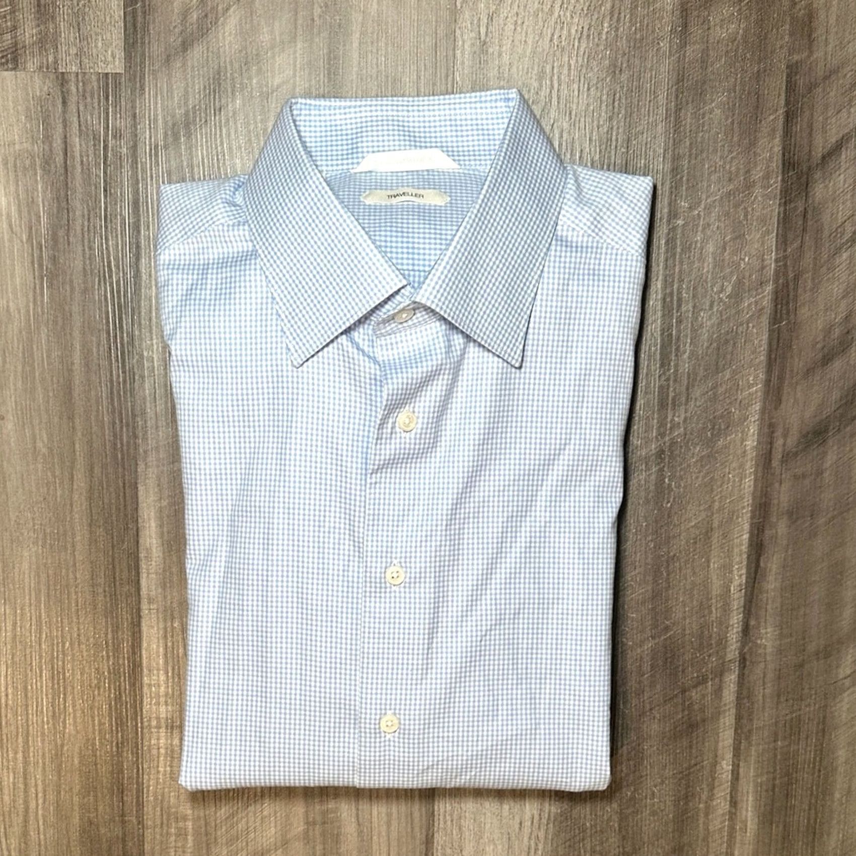 Suitsupply VINTAGE Suitsupply Traveller Slim Fit Gingham Checkered Long Sleeve Button Down 16/41 Mens L Light Blue White Cotton 100% BMS8579 Size US L / EU 52-54 / 3 - 2 Thumbnail