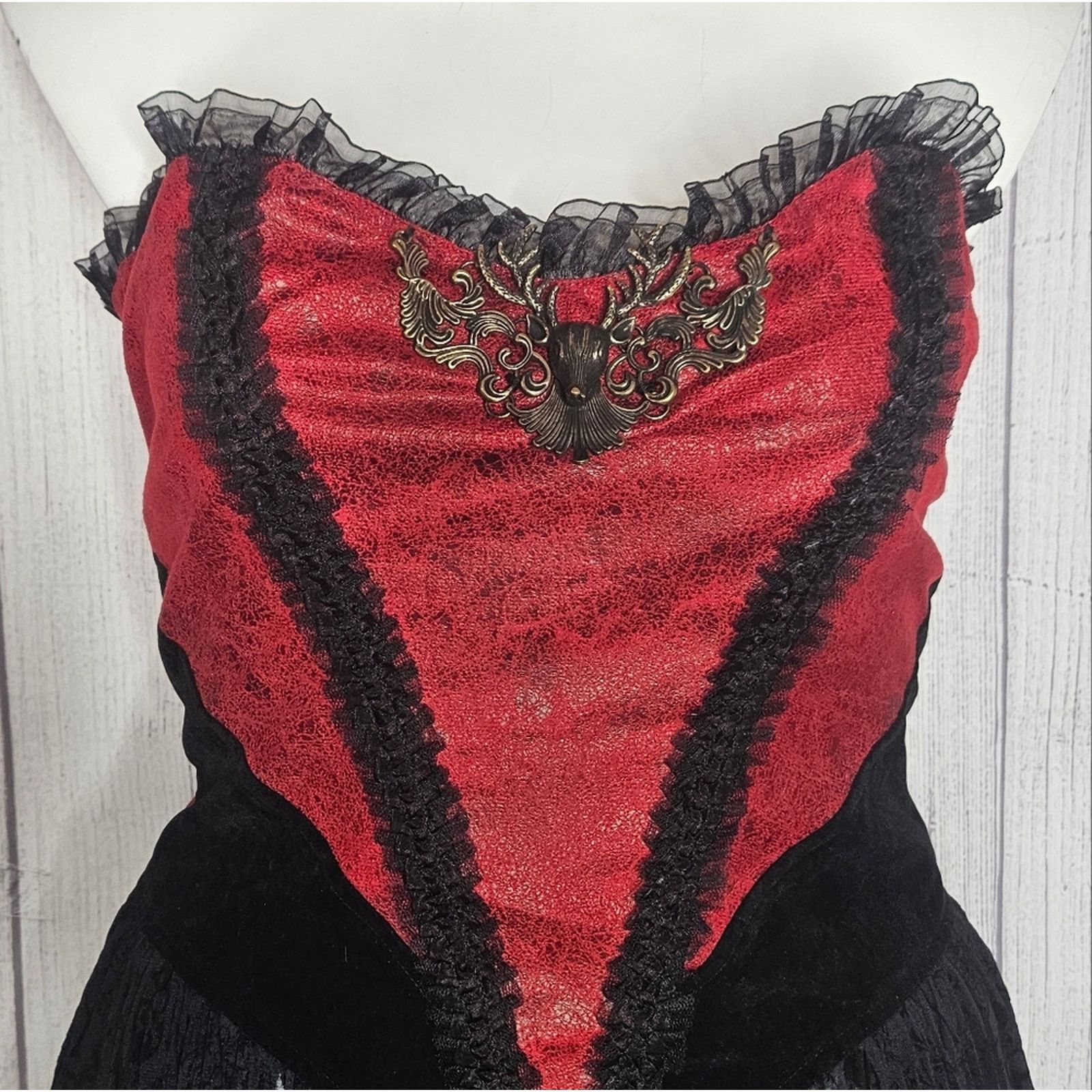 Vintage Devil Fashion Steampunk Corset Top w Lace Skirt & Bustle Size M / US 6-8 / IT 42-44 - 2 Thumbnail