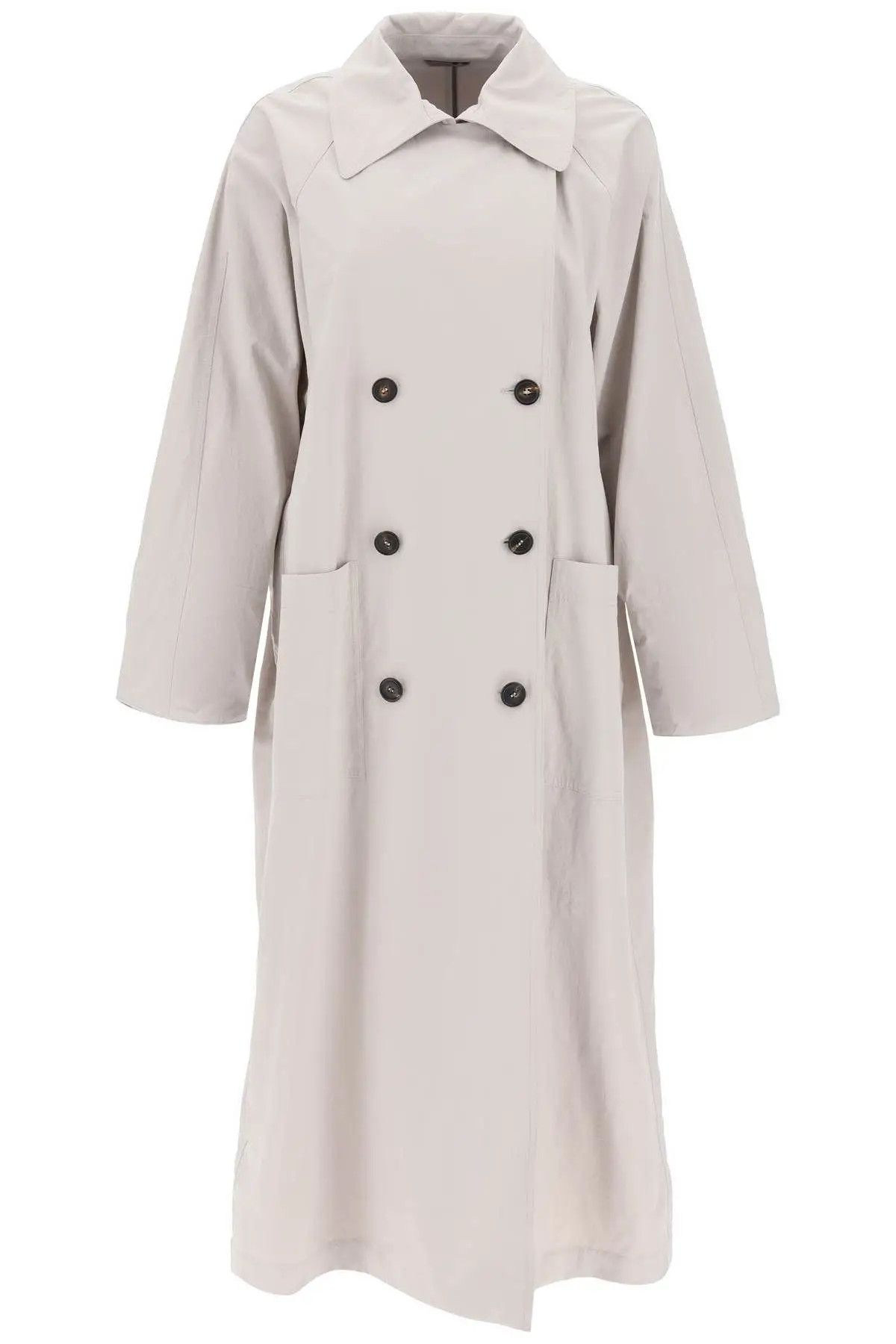 image of Brunello Cucinelli O1S22I1N0424 Double-Breasted Trench Coat In Grey, Women's (Size Small)