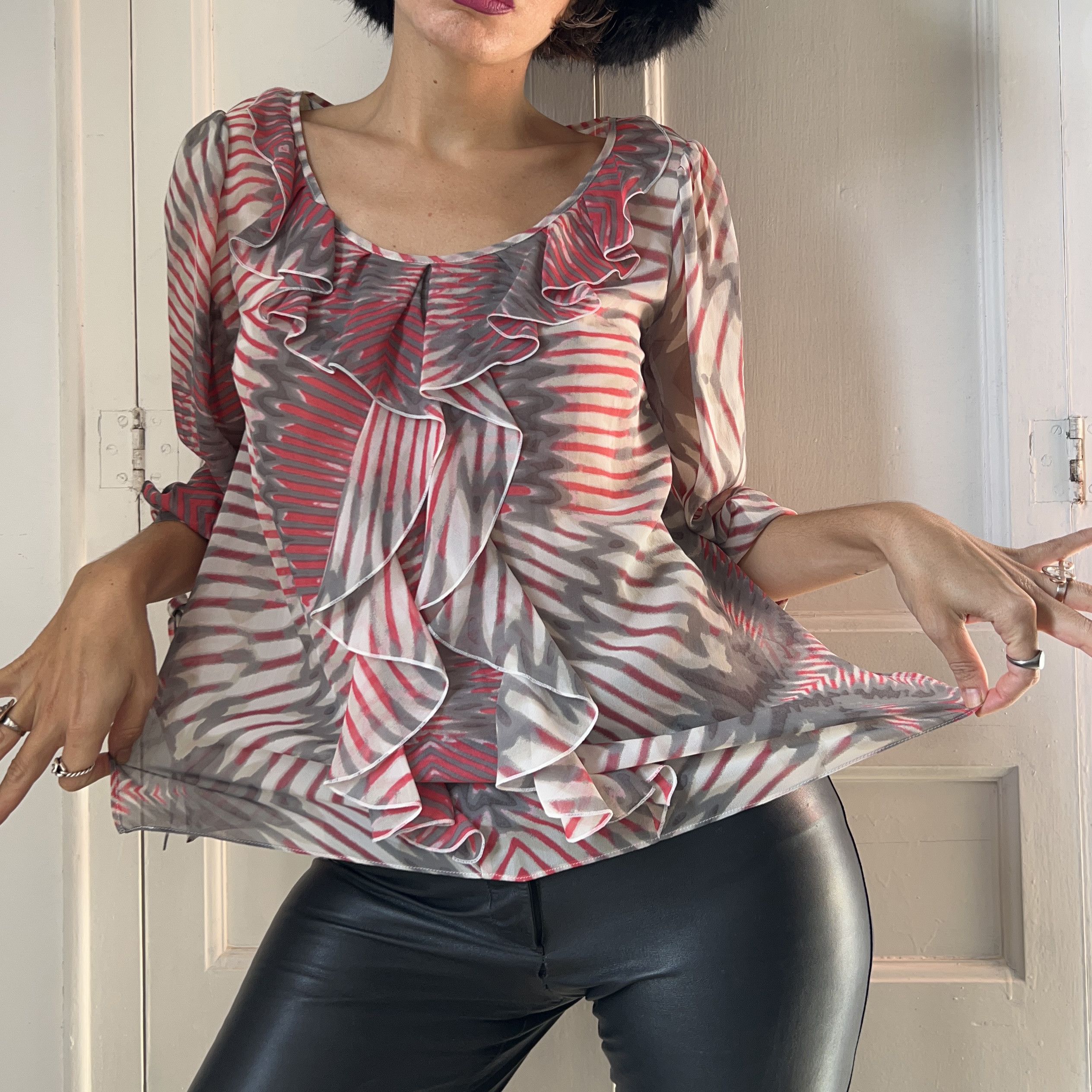 Vintage Vintage 90s Silk Ruffle Blouse Size M / US 6-8 / IT 42-44 - 4 Thumbnail