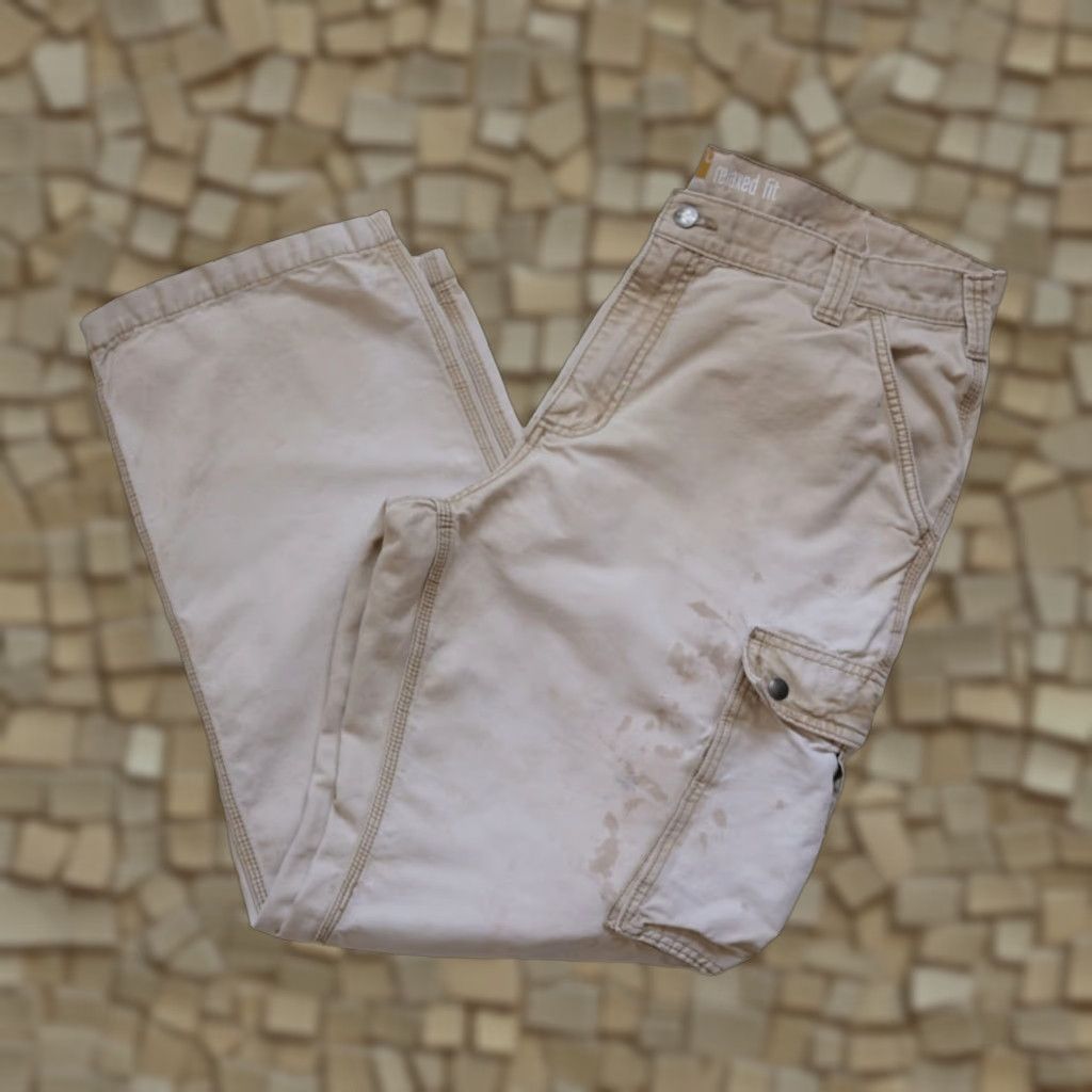 Carhartt VINTAGE Carhartt VTG Y2K 90s Workwear Distressed Cargo Pants Relaxed Fit Mens 38x32 Beige Cargo Pants 90s Womens? Size US 38 / EU 54 - 1 Thumbnail