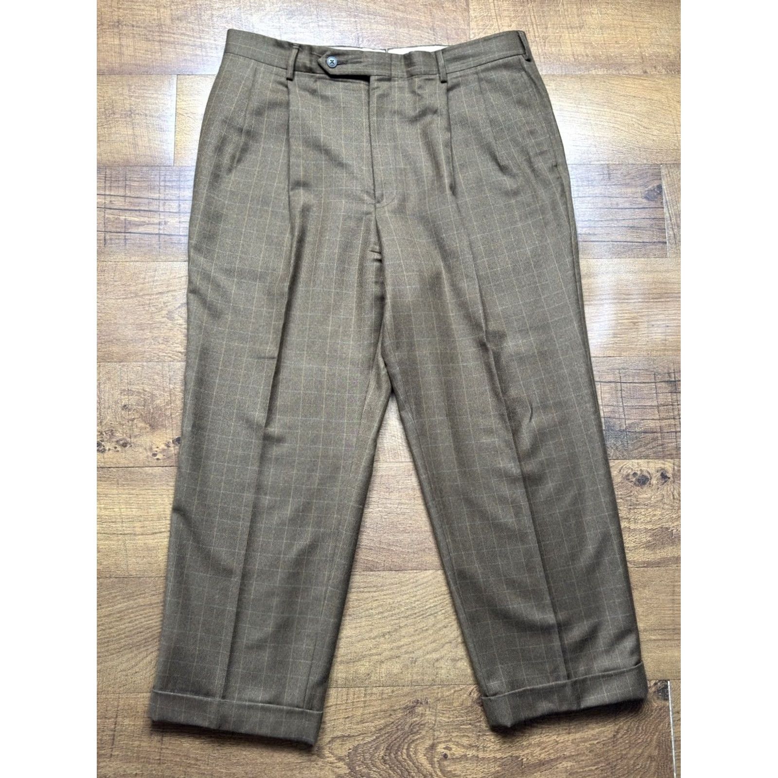 Vintage VINTAGE Corbin Wool trousers Windowpane Pants brown Pleated Cuffed 38X28 Men Dress Pants Wool Re… Size US 38 / EU 54 - 2 Thumbnail