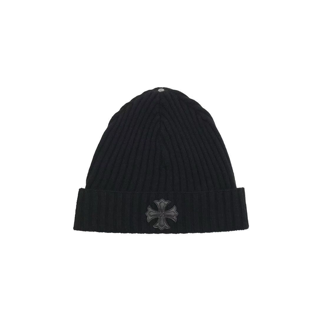 Chrome Hearts Chrome Hearts Black Cashmere Leather Cross Beanie Size ONE SIZE - 1 Thumbnail