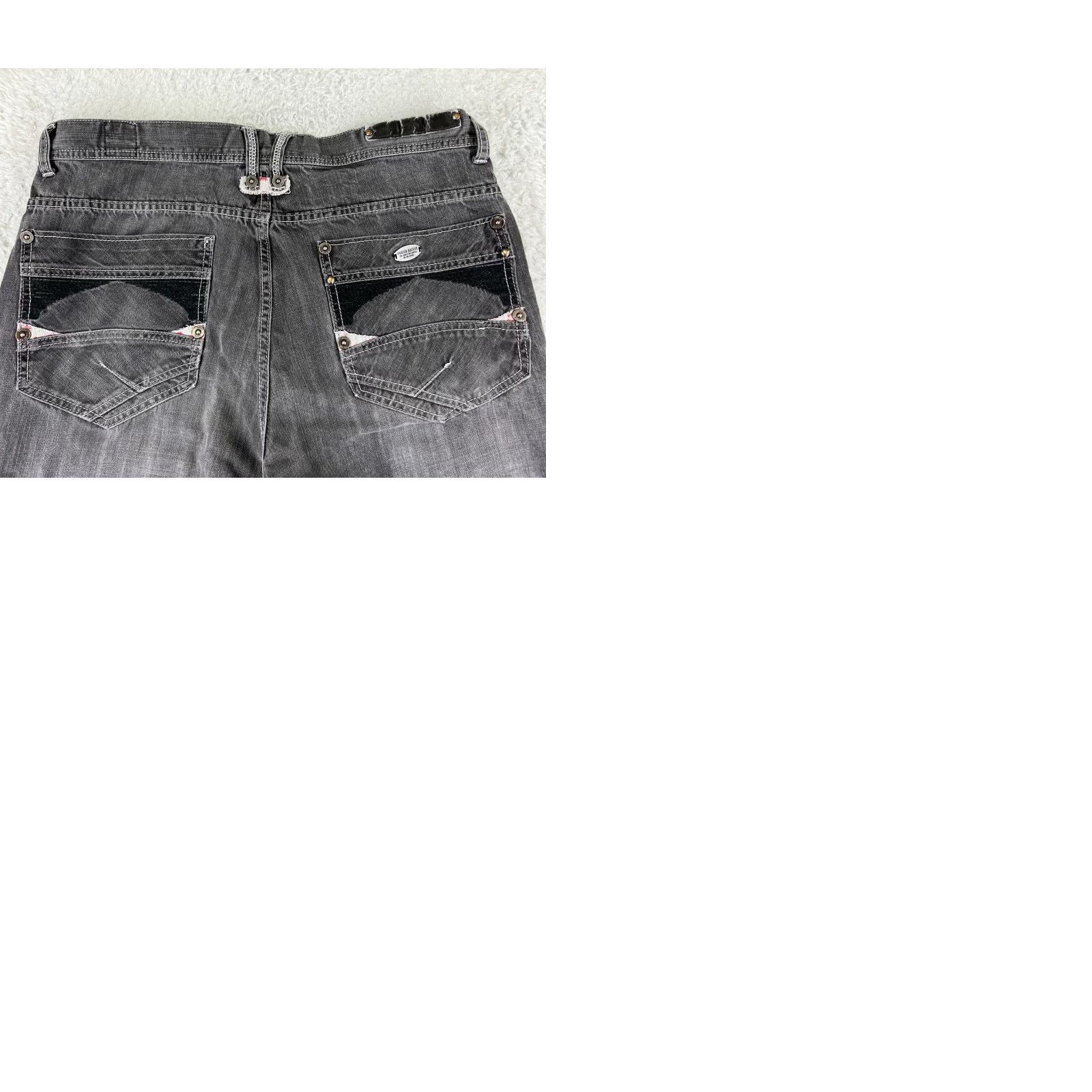 Denime Parish Jeans Mens 38 Black Denim Straight Leg Button Fly Embellished 90s Money Designer Vintage Relaxed 5-Pocket Black Mens Jeans Size US 38 / EU 54 - 10 Thumbnail