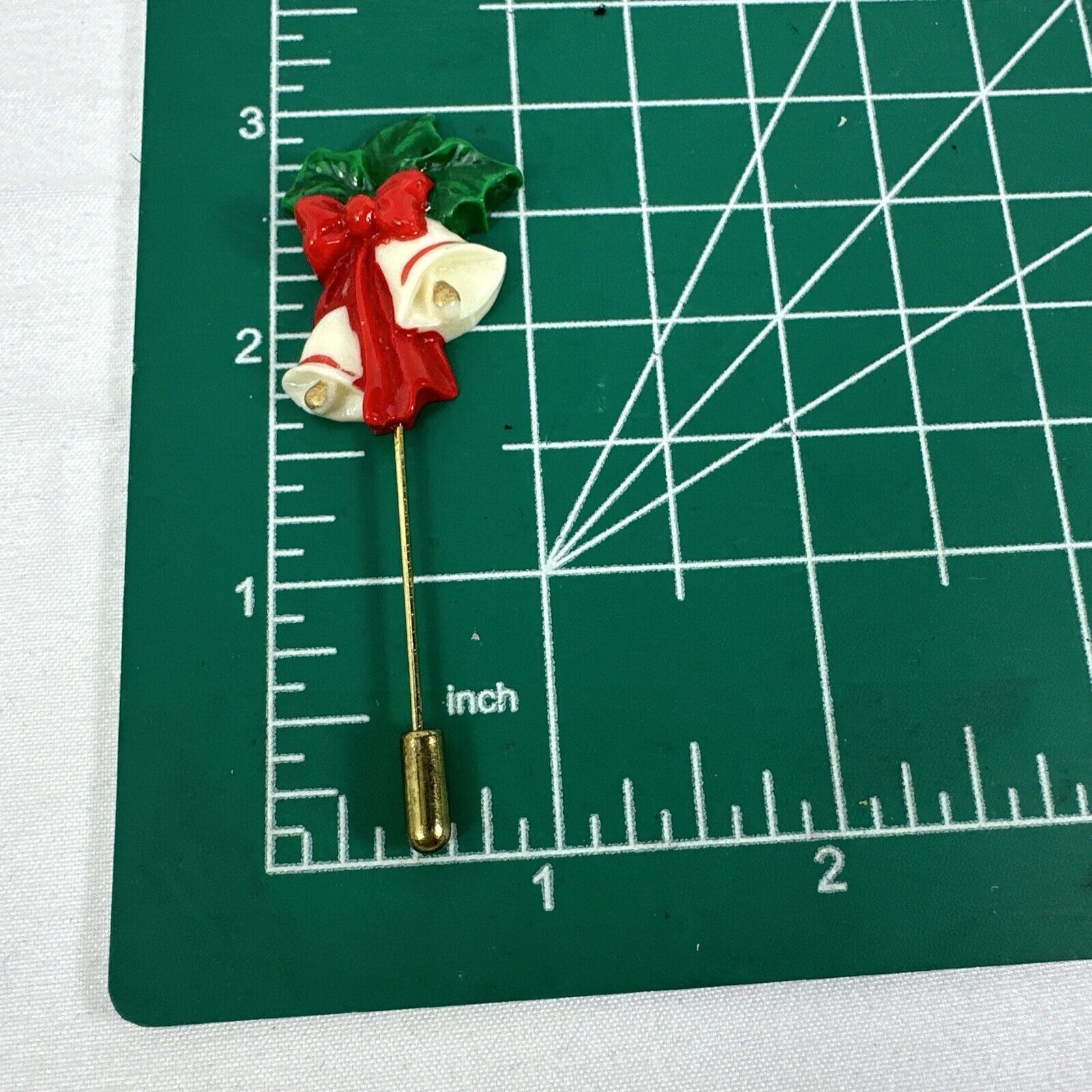 Unknown London VTG Christmas White Bells Red Ribbon Holly Leaves Stick Pin Size ONE SIZE - 5 Thumbnail