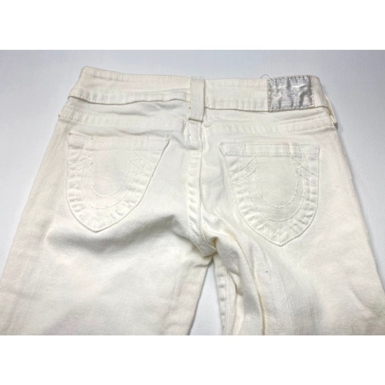 True Religion VINTAGE Tru Religion White Jeans - 27 Women's Low Rise Flare Denim with Rhinestones Made In USA Size 27" / US 4 / IT 40 - 7 Thumbnail