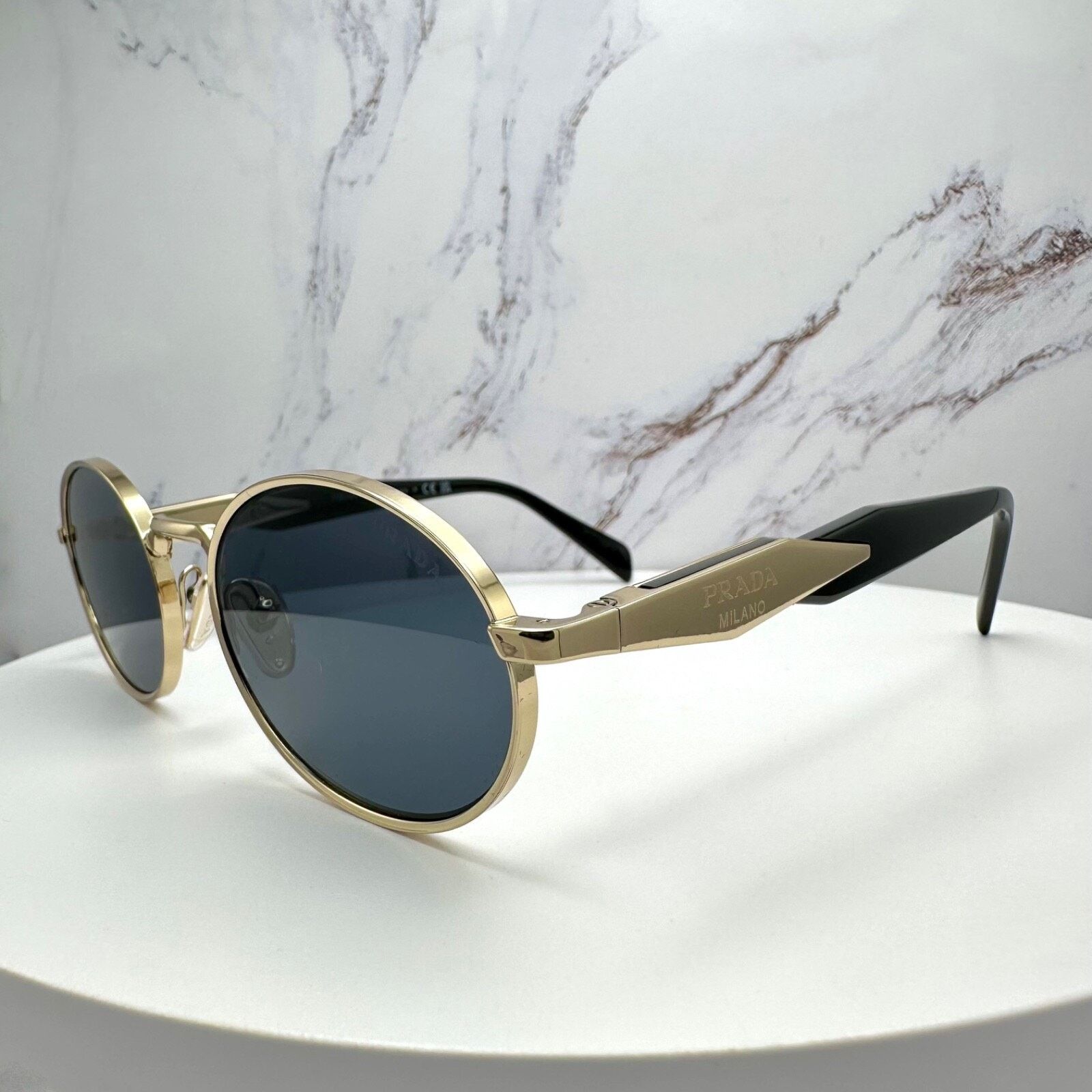 Prada New PRADA Sunglasses Metal Oval Black PRADA Symbole Logo Size ONE SIZE - 4 Thumbnail