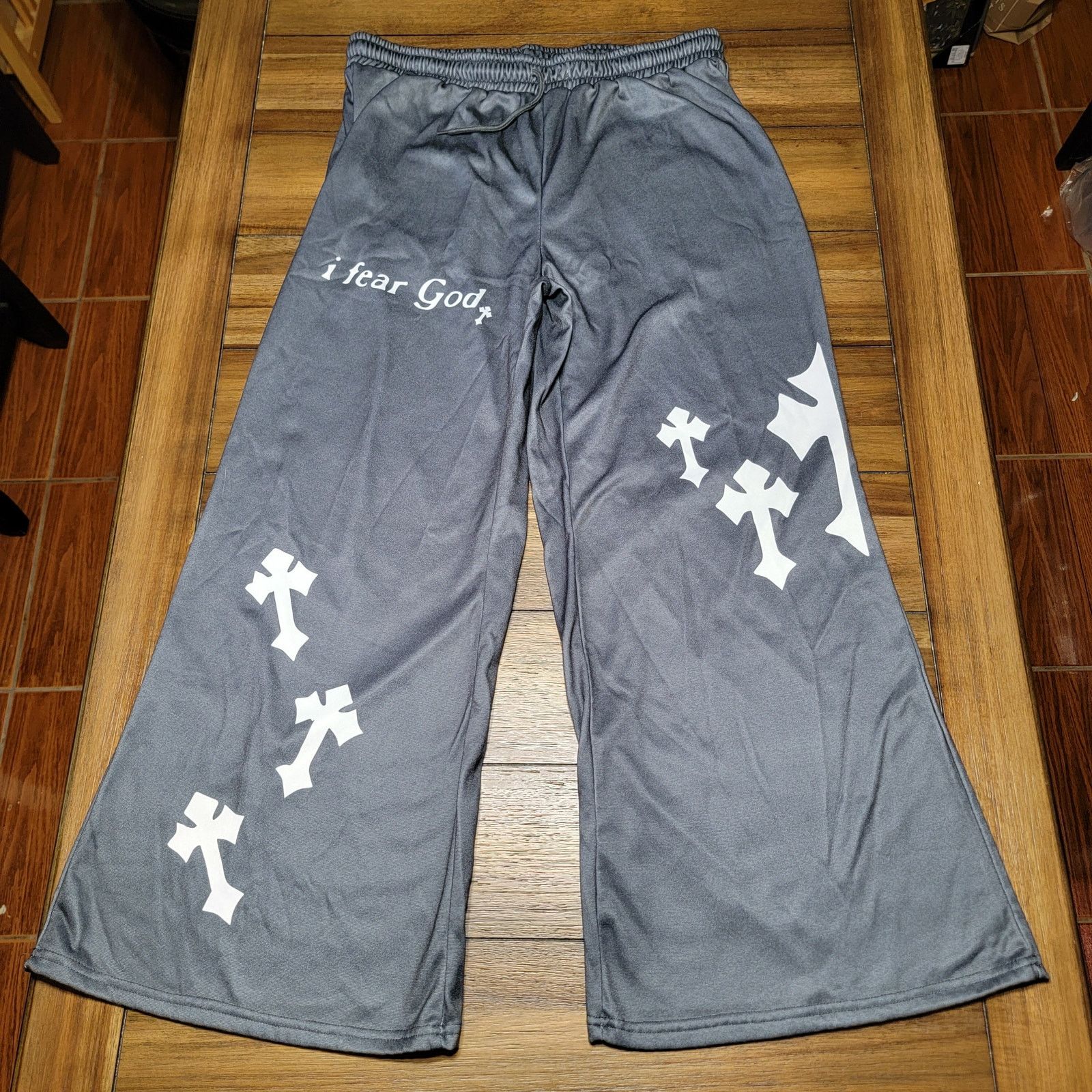 Shein Shein Curve Grey Baggy Joggers "I Fear God" - Size 2XL Size 34" / US 12 / IT 48 - 1 Thumbnail