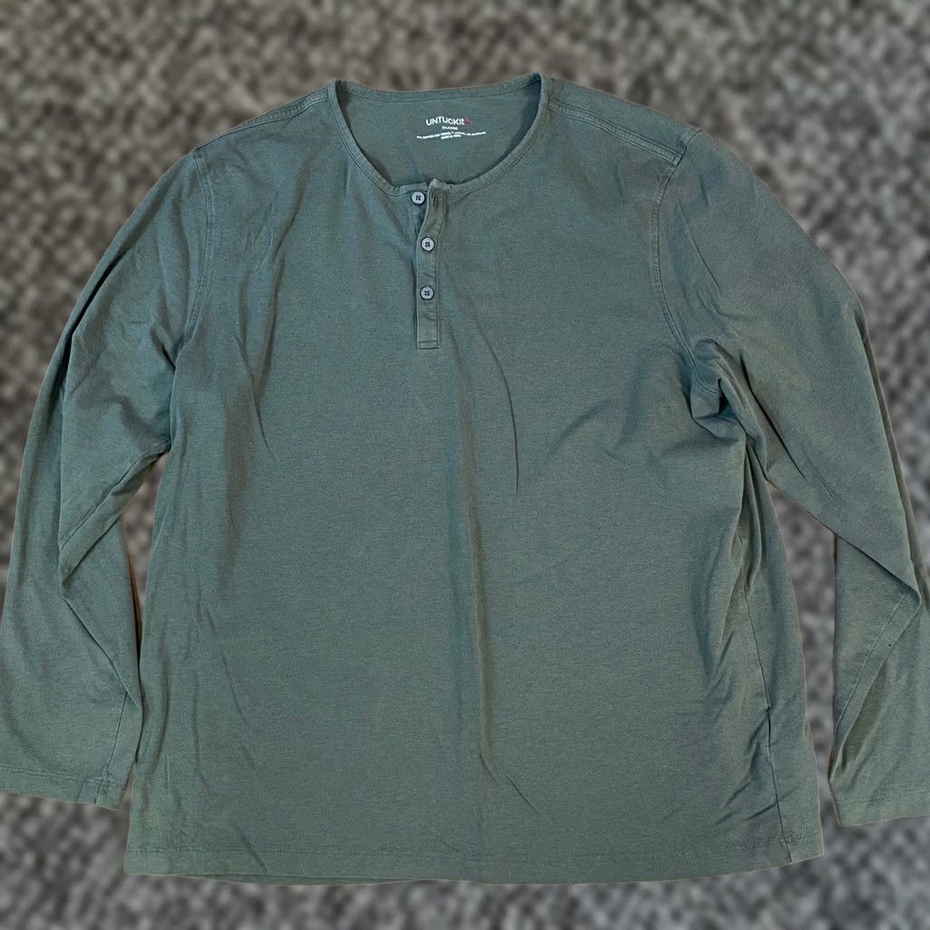 UNTUCKit UNTUCKit Henley Shirt Mens XL Olive Green Cotton Tencel Stretch Buttoned Placket Long Sleeve Untucked Casual Workwear Layer Size US XL / EU 56 / 4 - 1 Thumbnail
