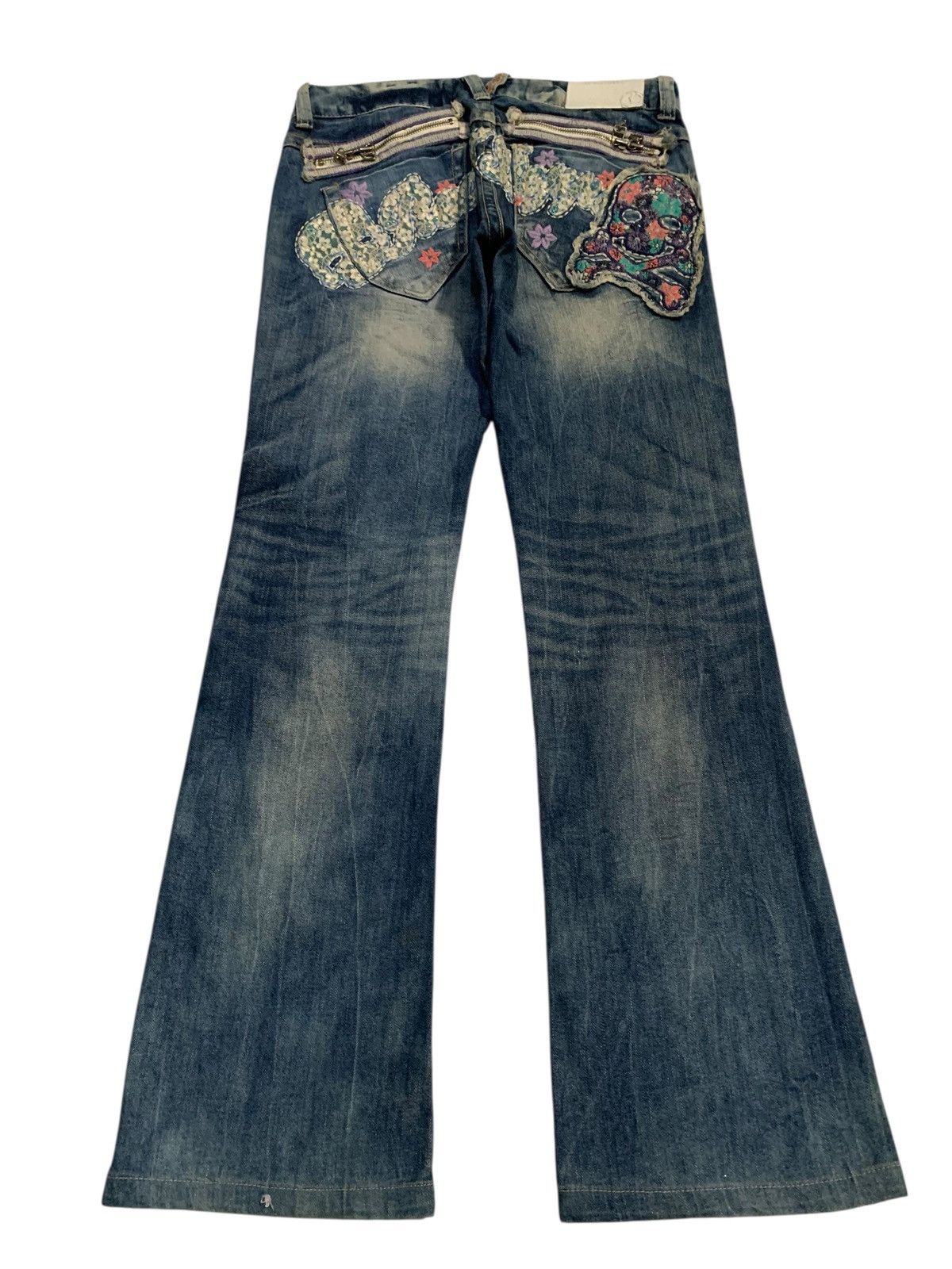 If Six Was Nine Flare Red papper Japanese Punk Skull Distressed Denim Size US 31 - 3 Thumbnail