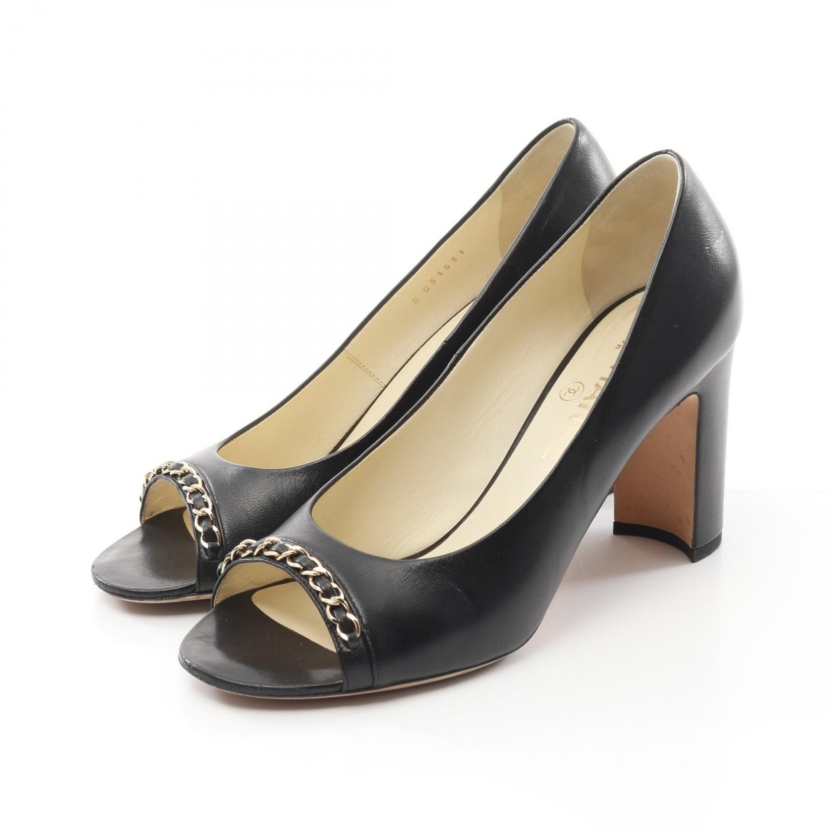 Chanel Chanel Coco Mark Leather Pumps Leather Shoes in Black, Women's