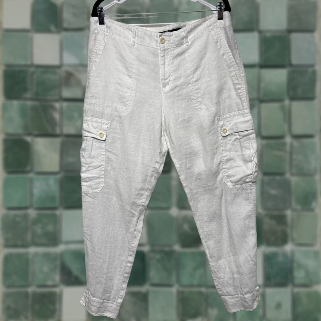 Ralph Lauren Lauren Ralph Lauren White Linen Cargo Pants Button Ankle Size 10 Women Regular Pocket Linen Crop Breathable Inseam 29.5” Size 10 Womens Size 32" / US 10 / IT 46 - 1 Thumbnail