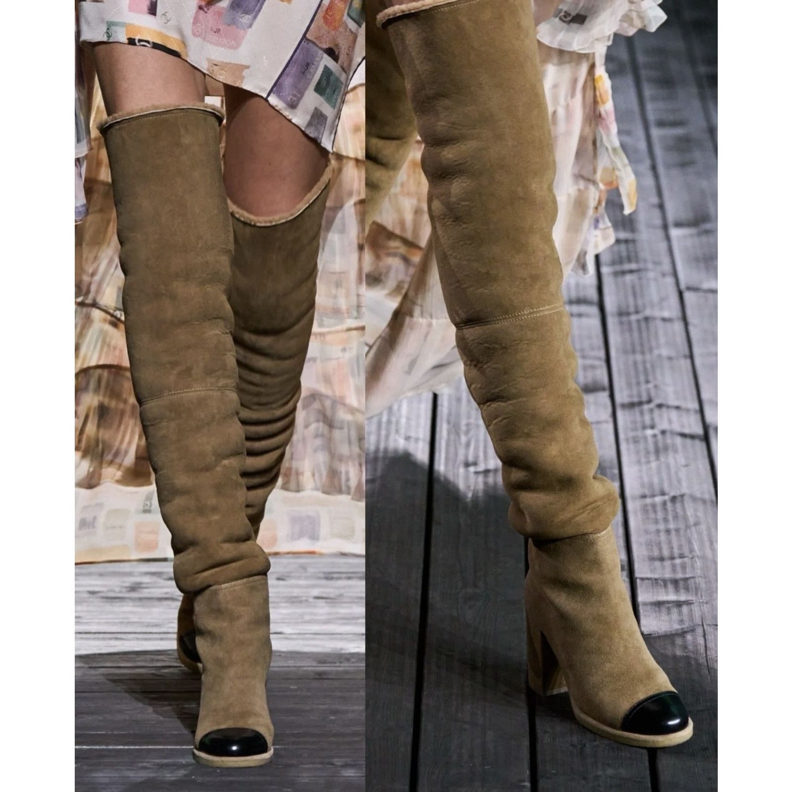 Chanel Chanel 24K Runway Beige Suede Shearling Thigh High Boots 37 Size US 6 / IT 36 - 17 Thumbnail